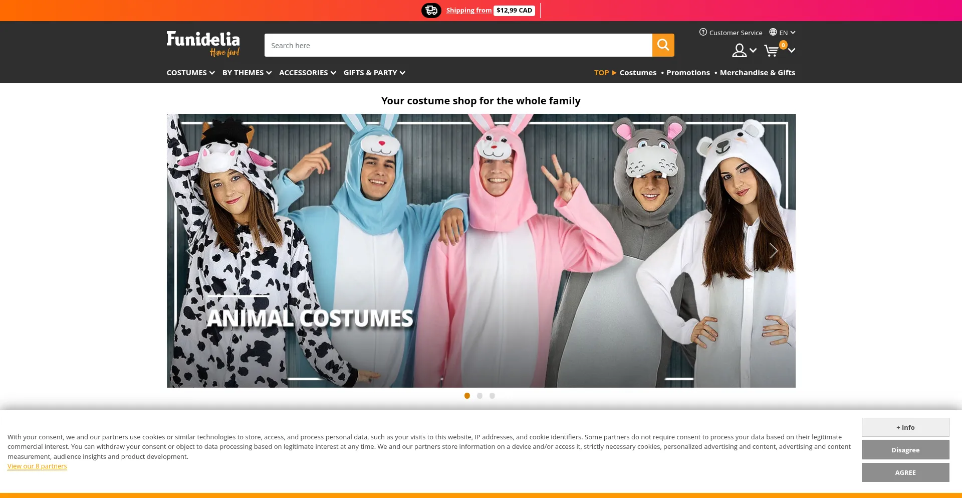 Website screenshot of Funidelia.ca