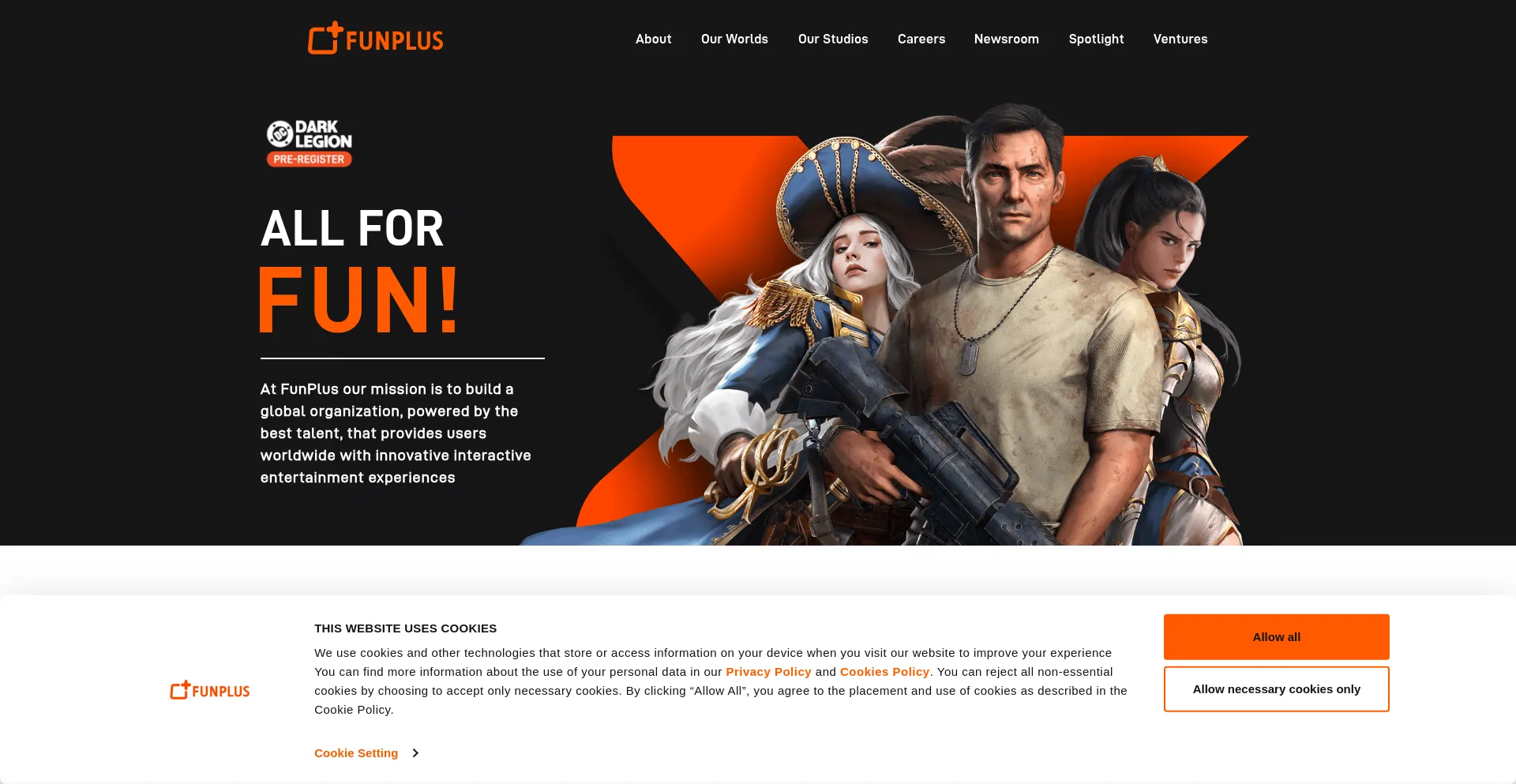 Website screenshot of Funplus.com