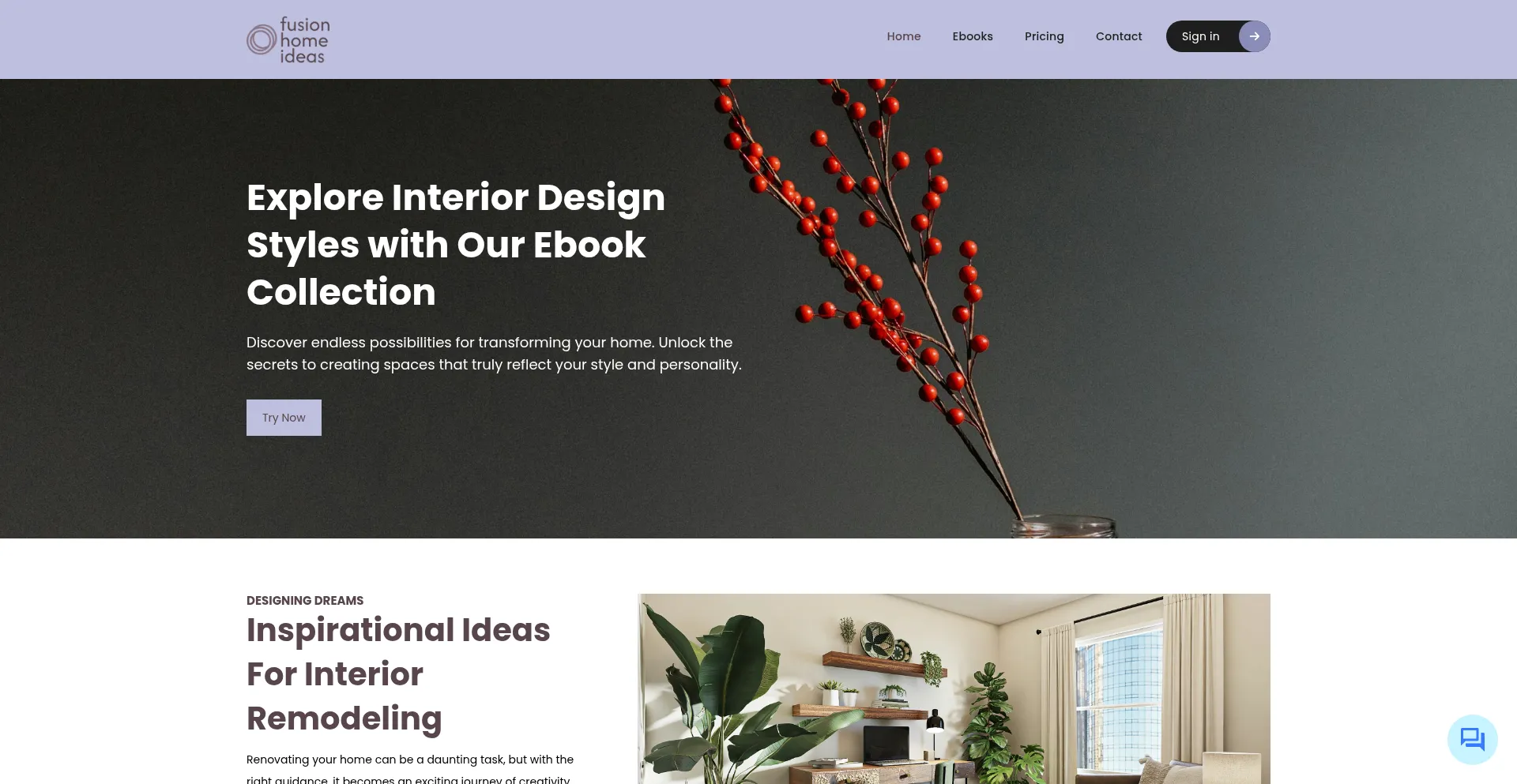 Website screenshot of Fusionhomeideas.com