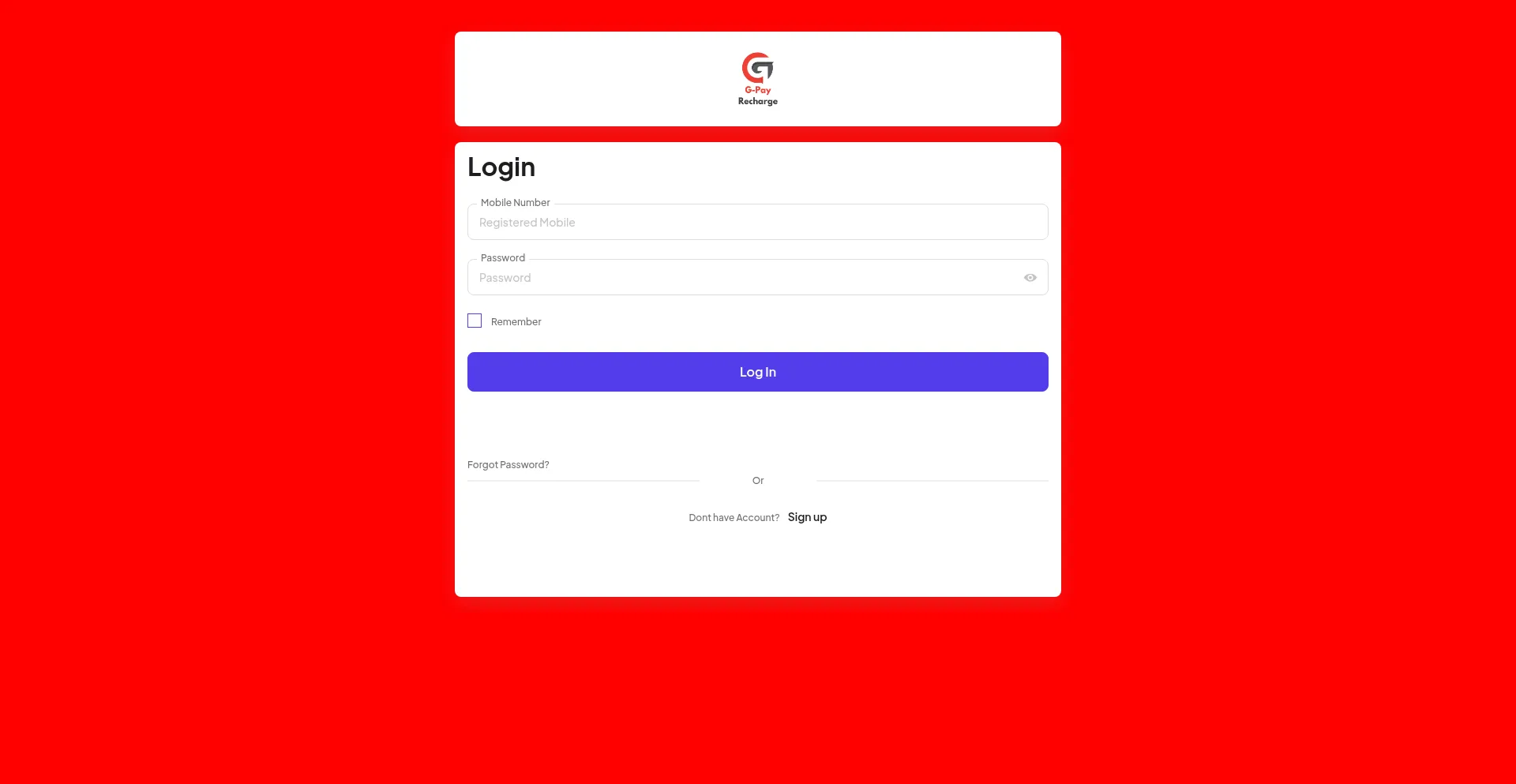 Website screenshot of G-payrecharge.com
