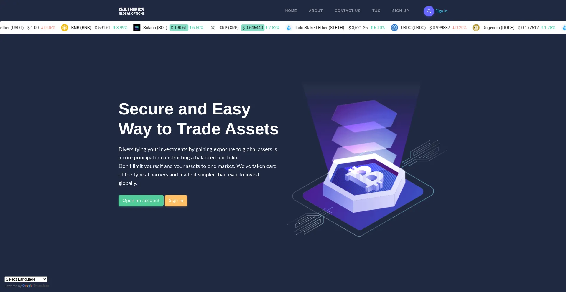Website screenshot of Gainglobopt.live