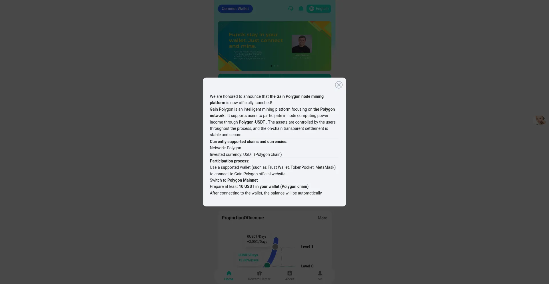 Website screenshot of Gainpolygon.com