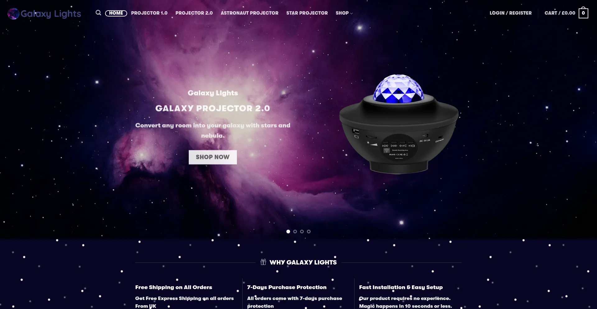 Website screenshot of Galaxylights.co.uk