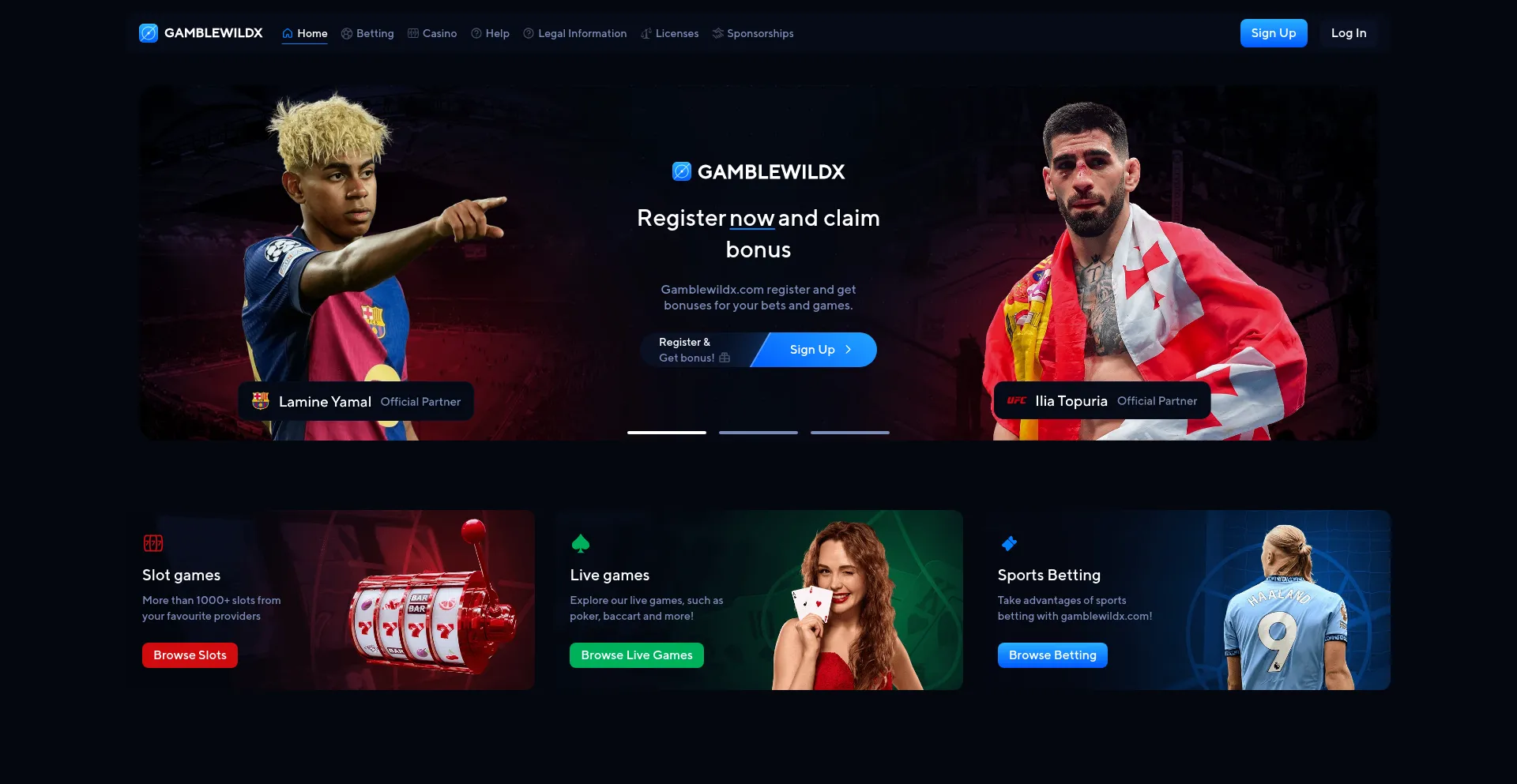 Website screenshot of Gamblewildx.com