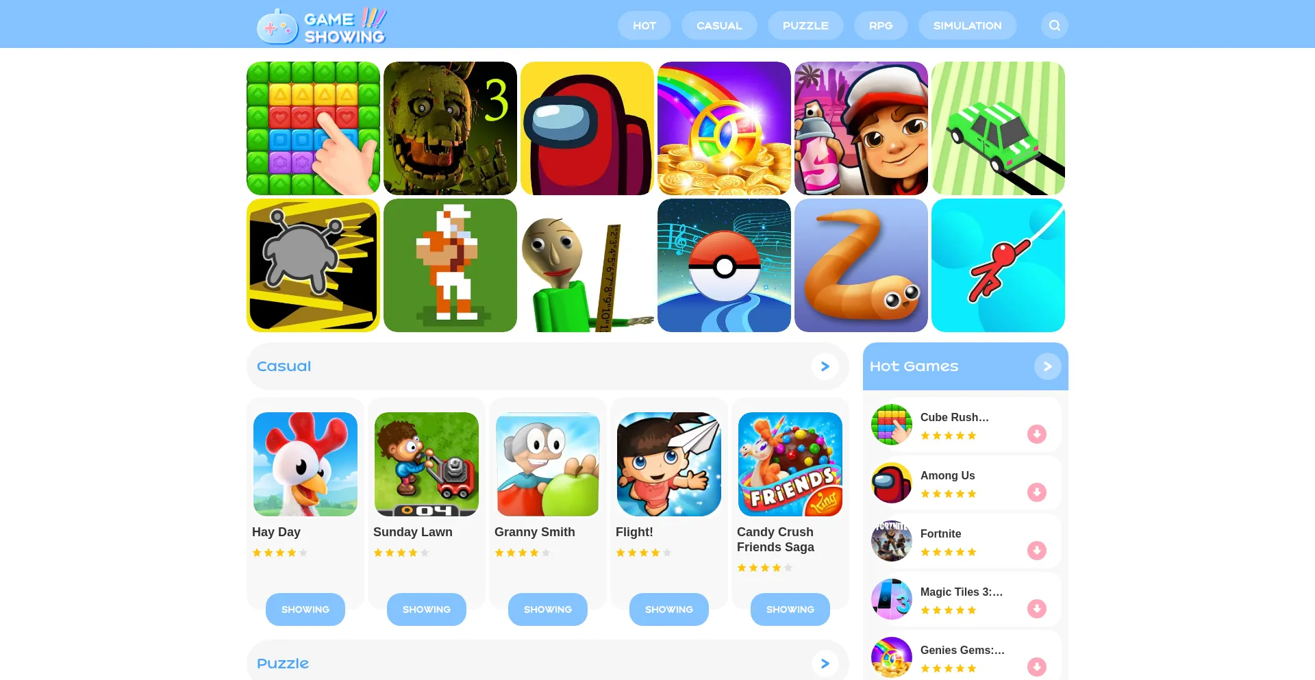 Website screenshot of Gameshowing.com