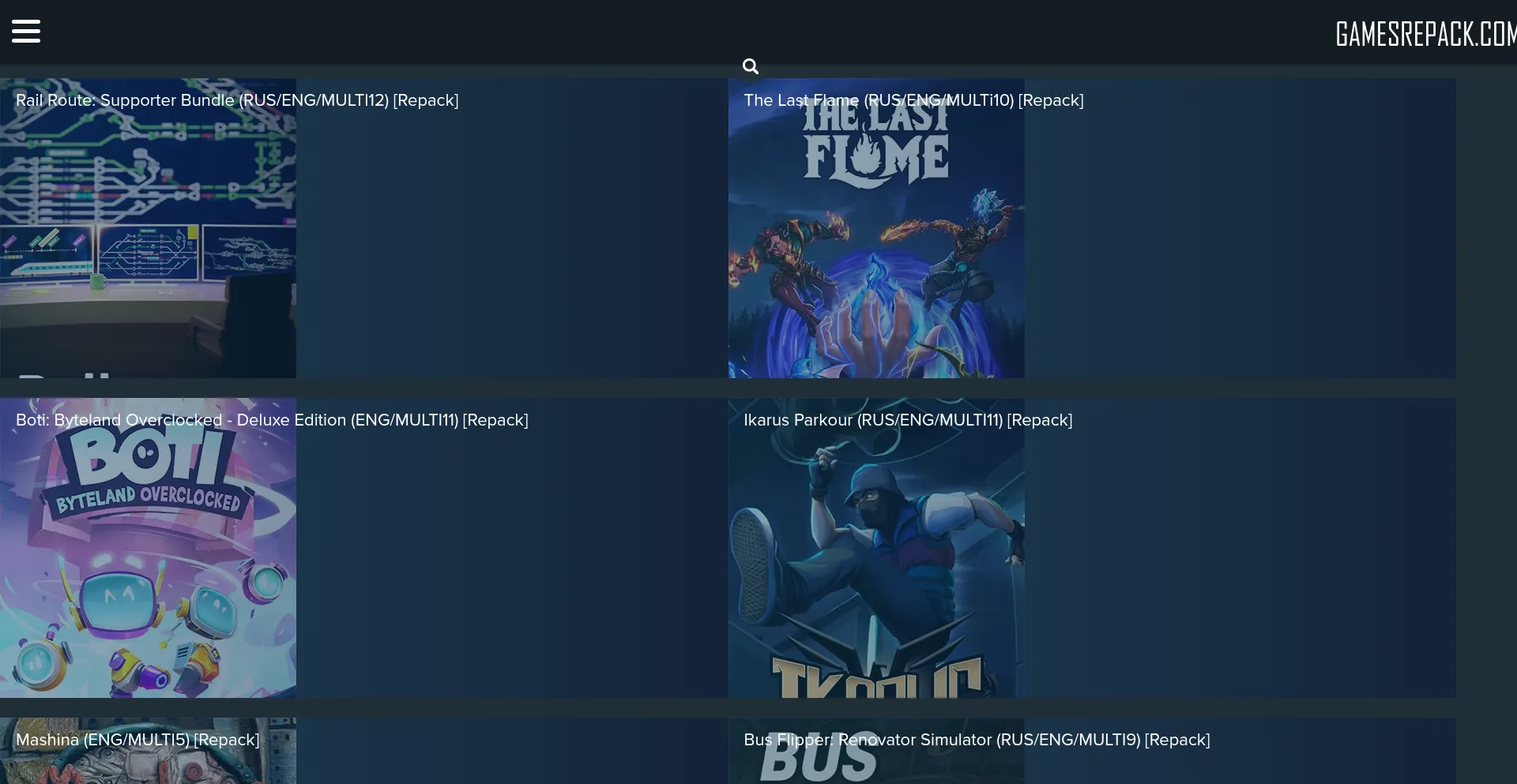 Website screenshot of Gamesrepack.com