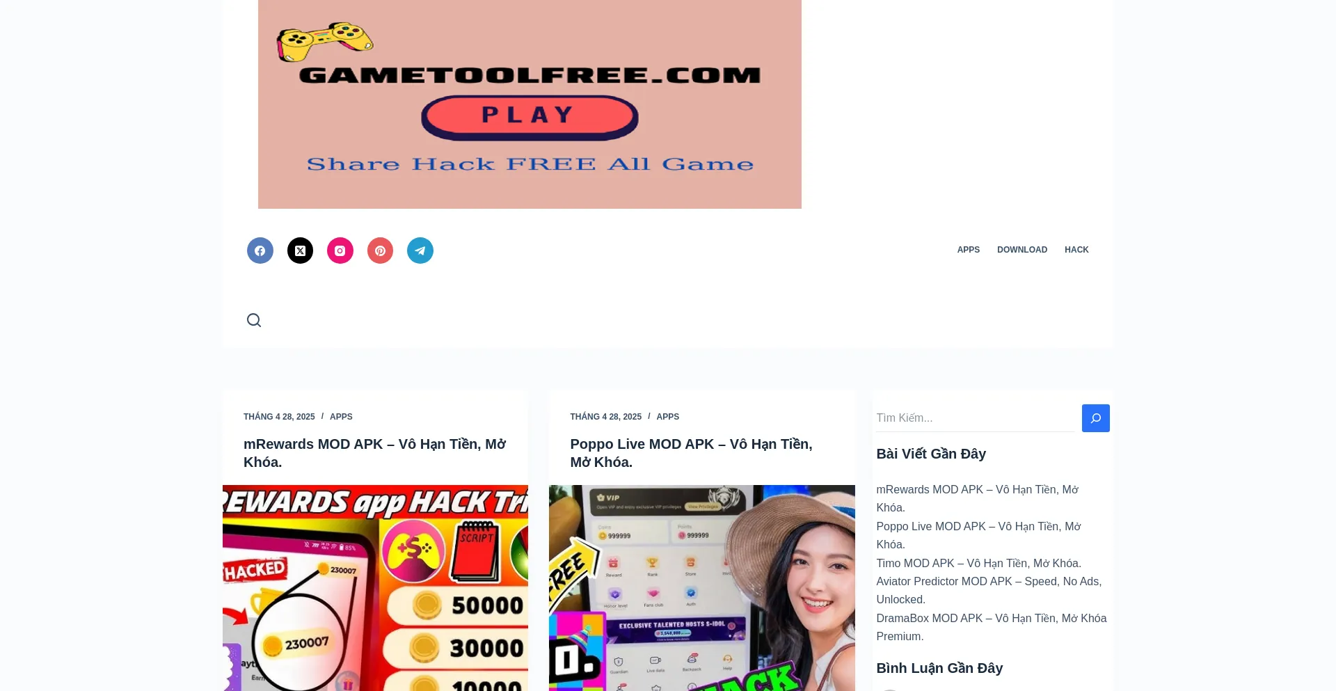 Website screenshot of Gametoolfree.com