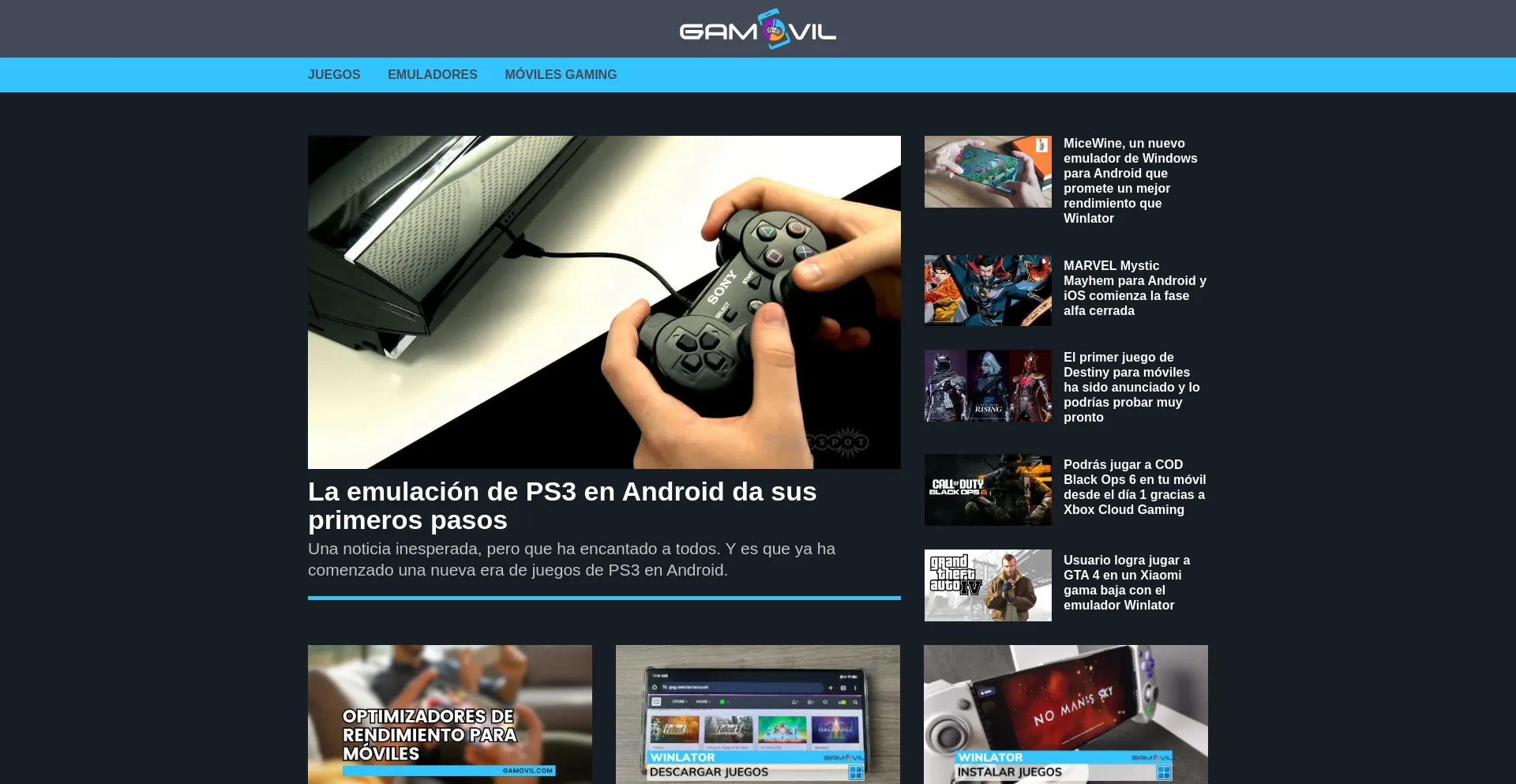 Website screenshot of Gamovil.com