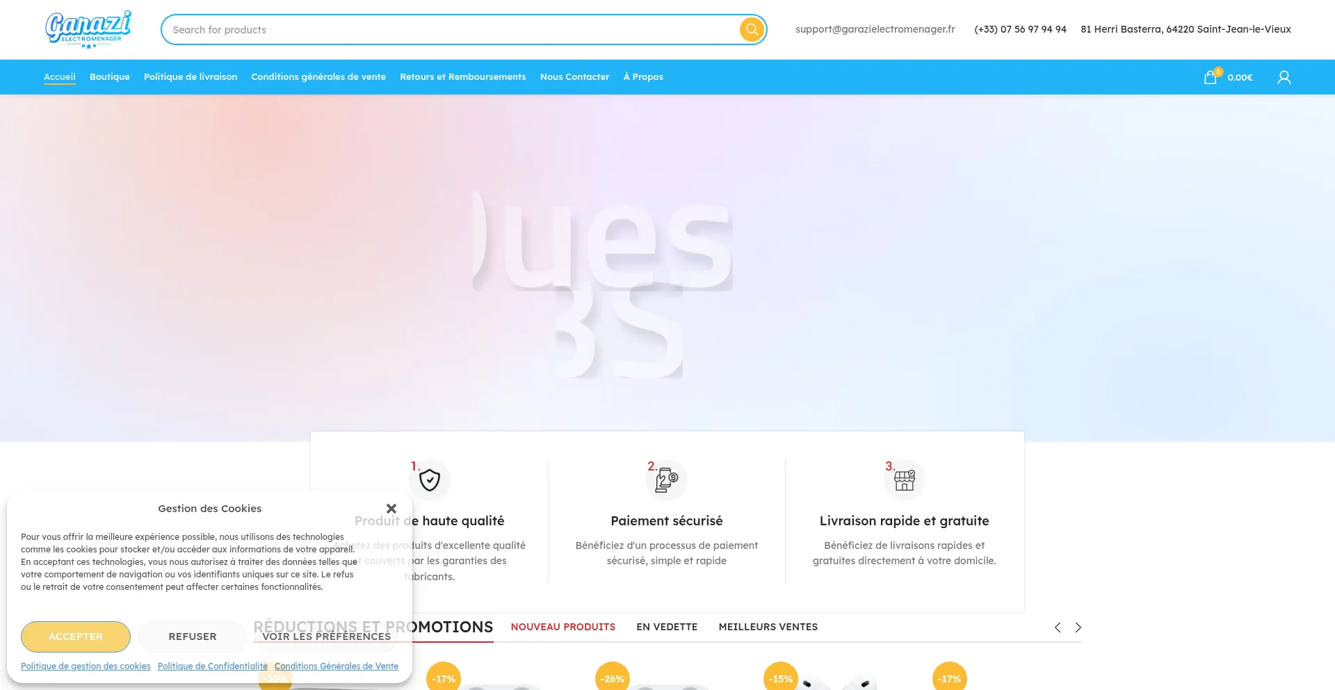 Website screenshot of Garazielectromenager.fr