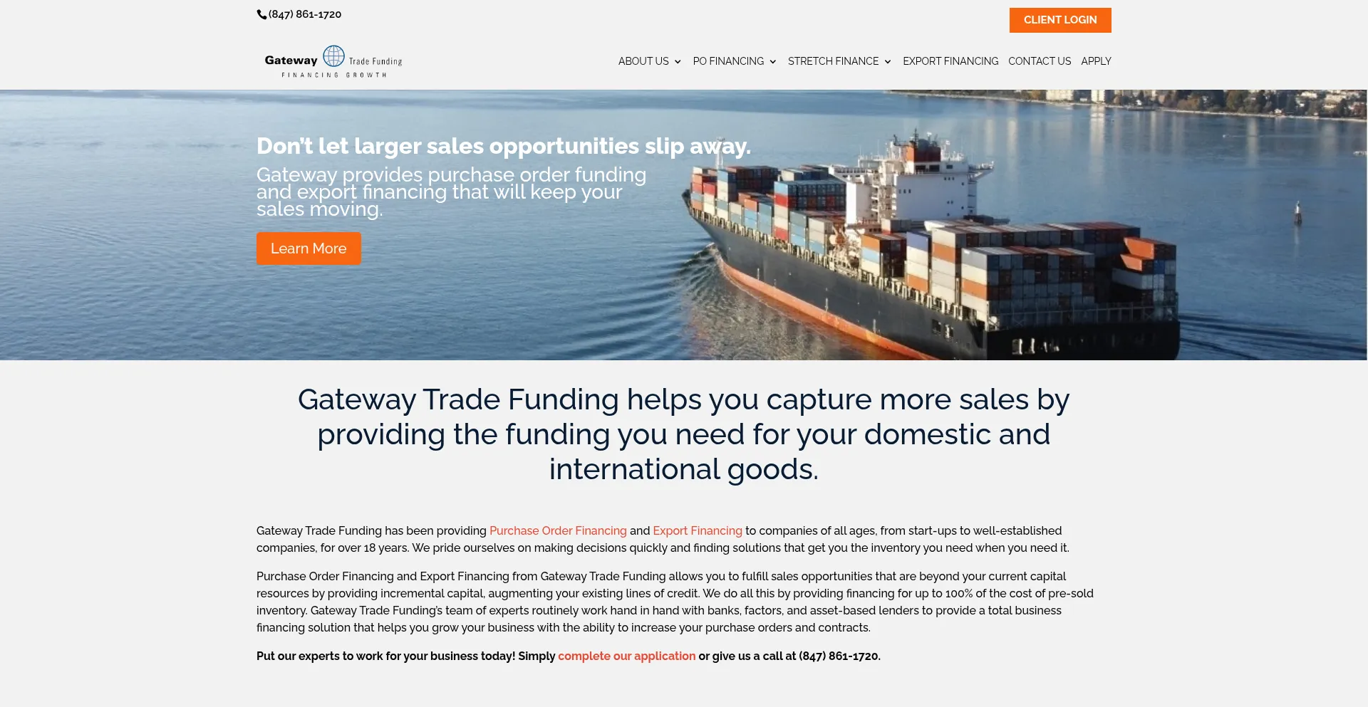 Website screenshot of Gatewaytradefunding.com