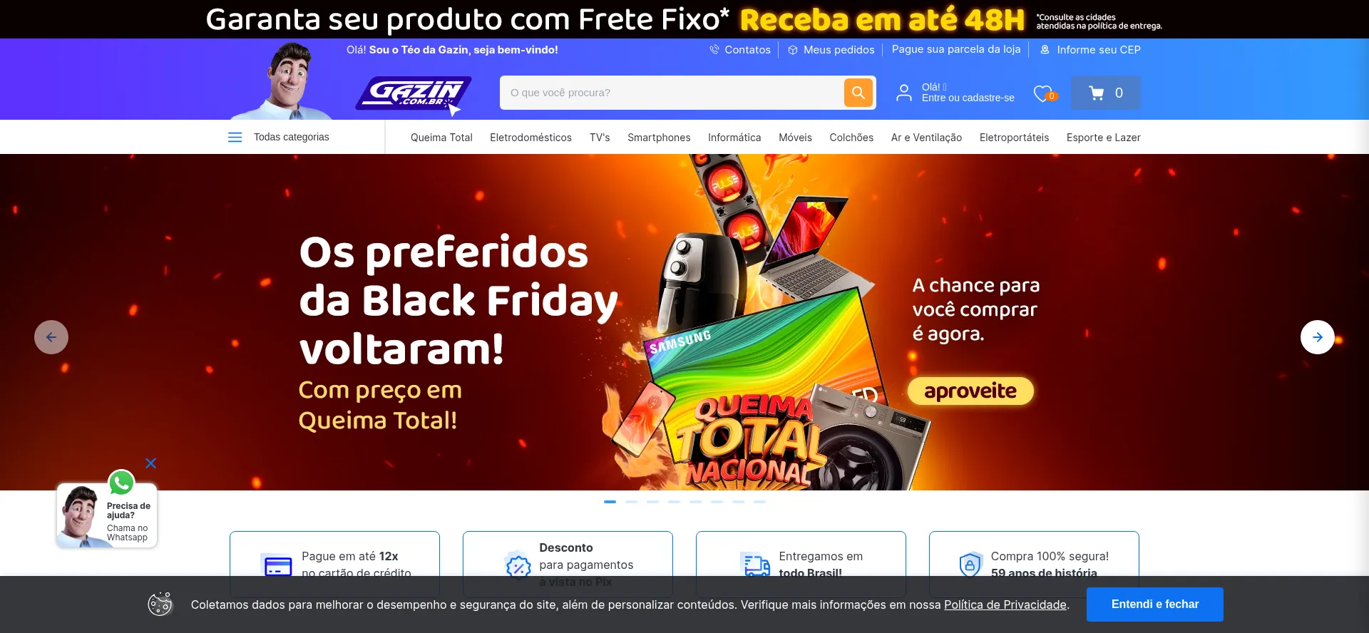 Website screenshot of Gazin.com.br