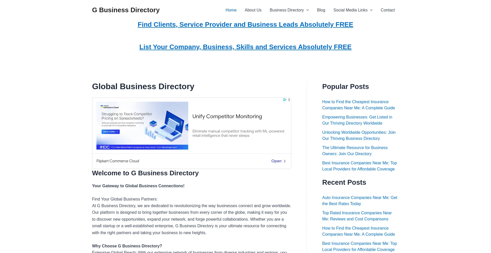 Website screenshot of Gbusinessdirectory.com