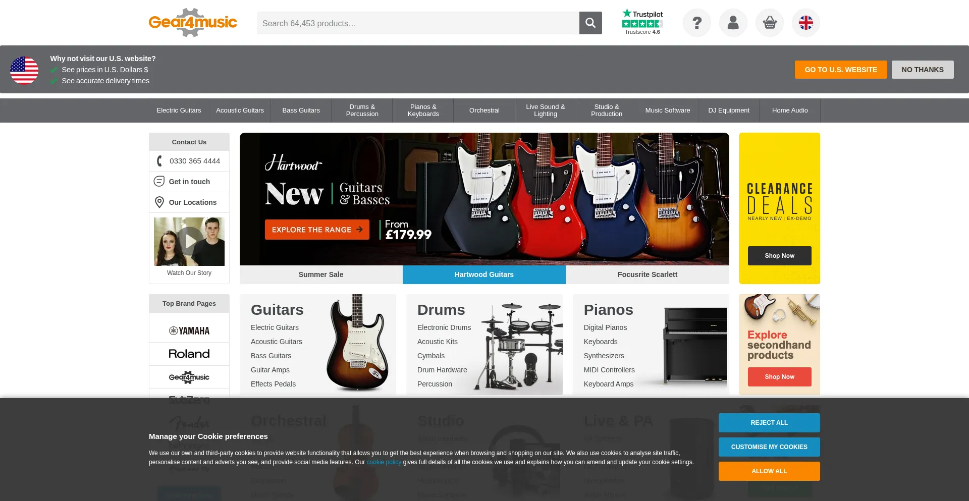 Website screenshot of Gear4music.com