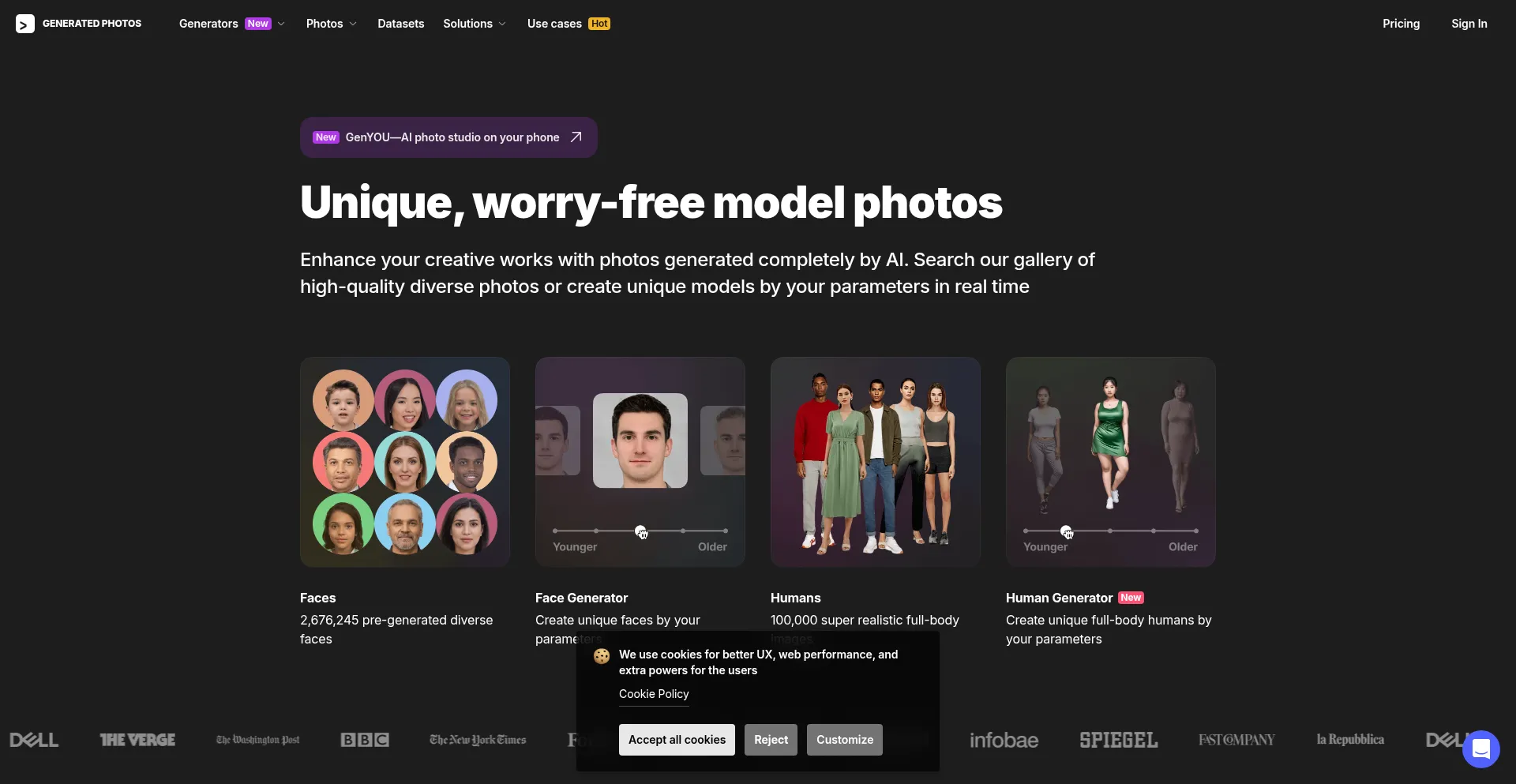 Website screenshot of Generated.photos