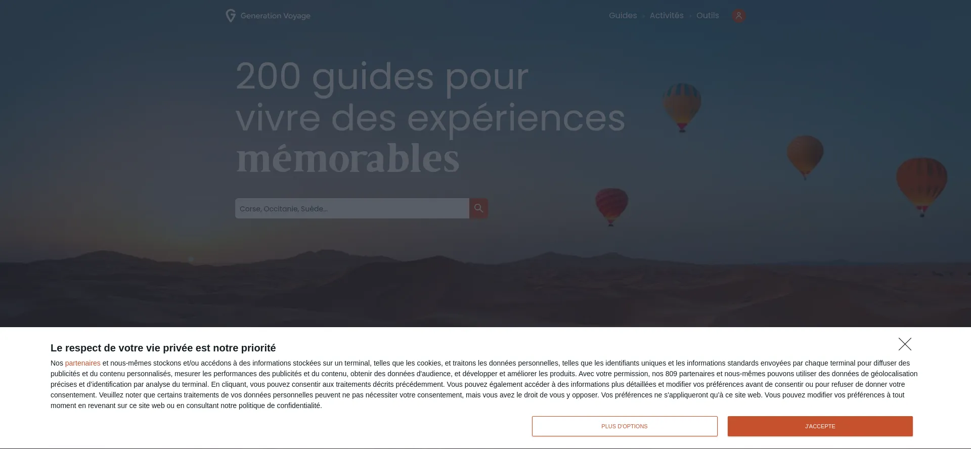 Website screenshot of Generationvoyage.fr