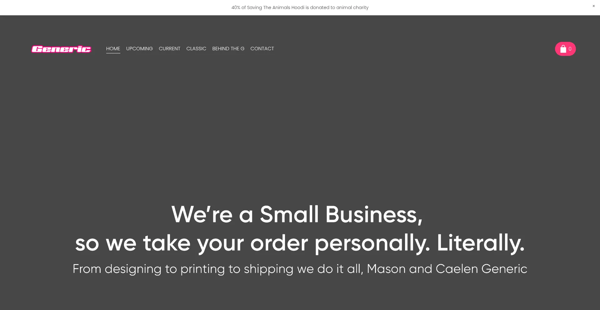 Website screenshot of Genericclothingco.com