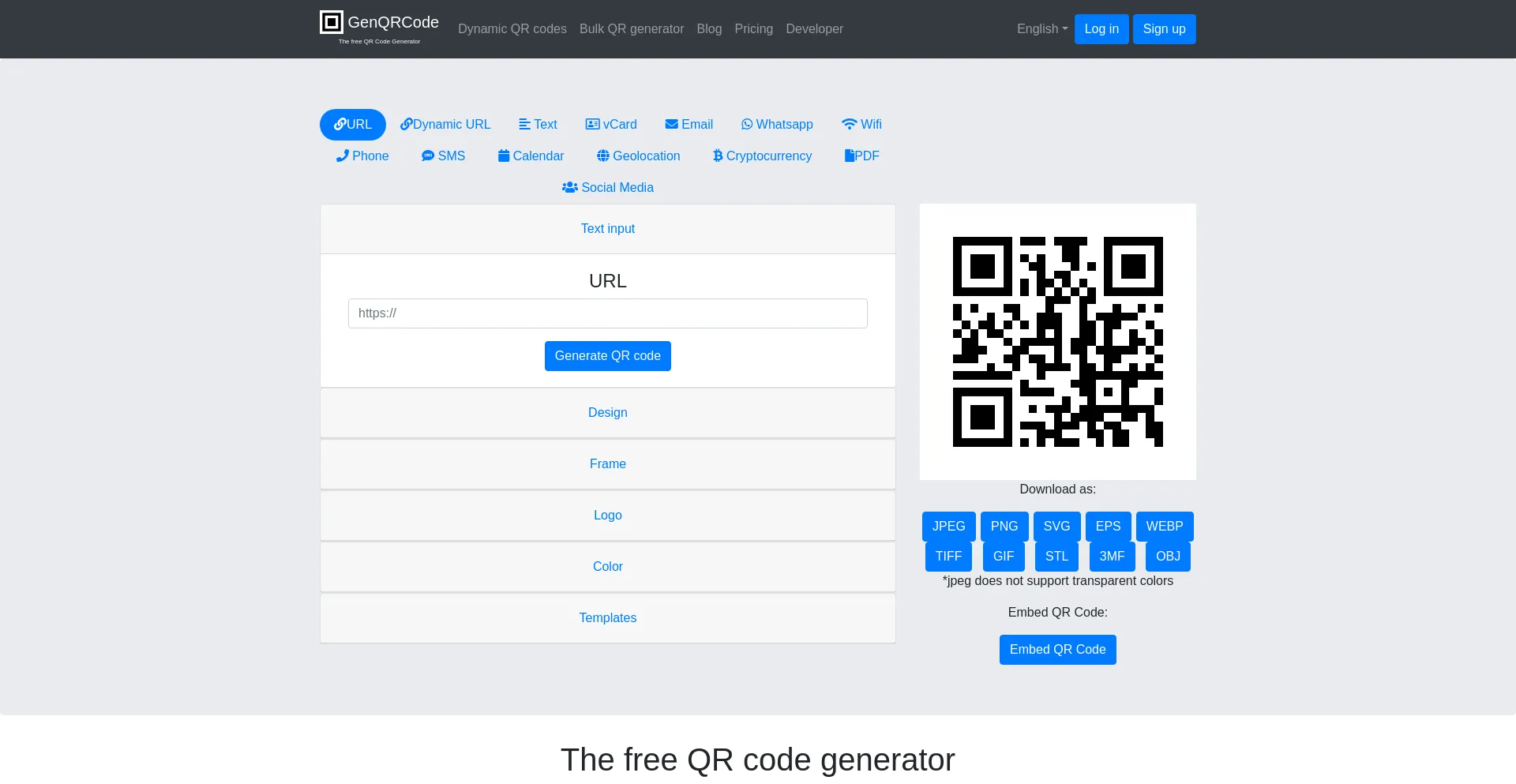 Website screenshot of Genqrcode.com