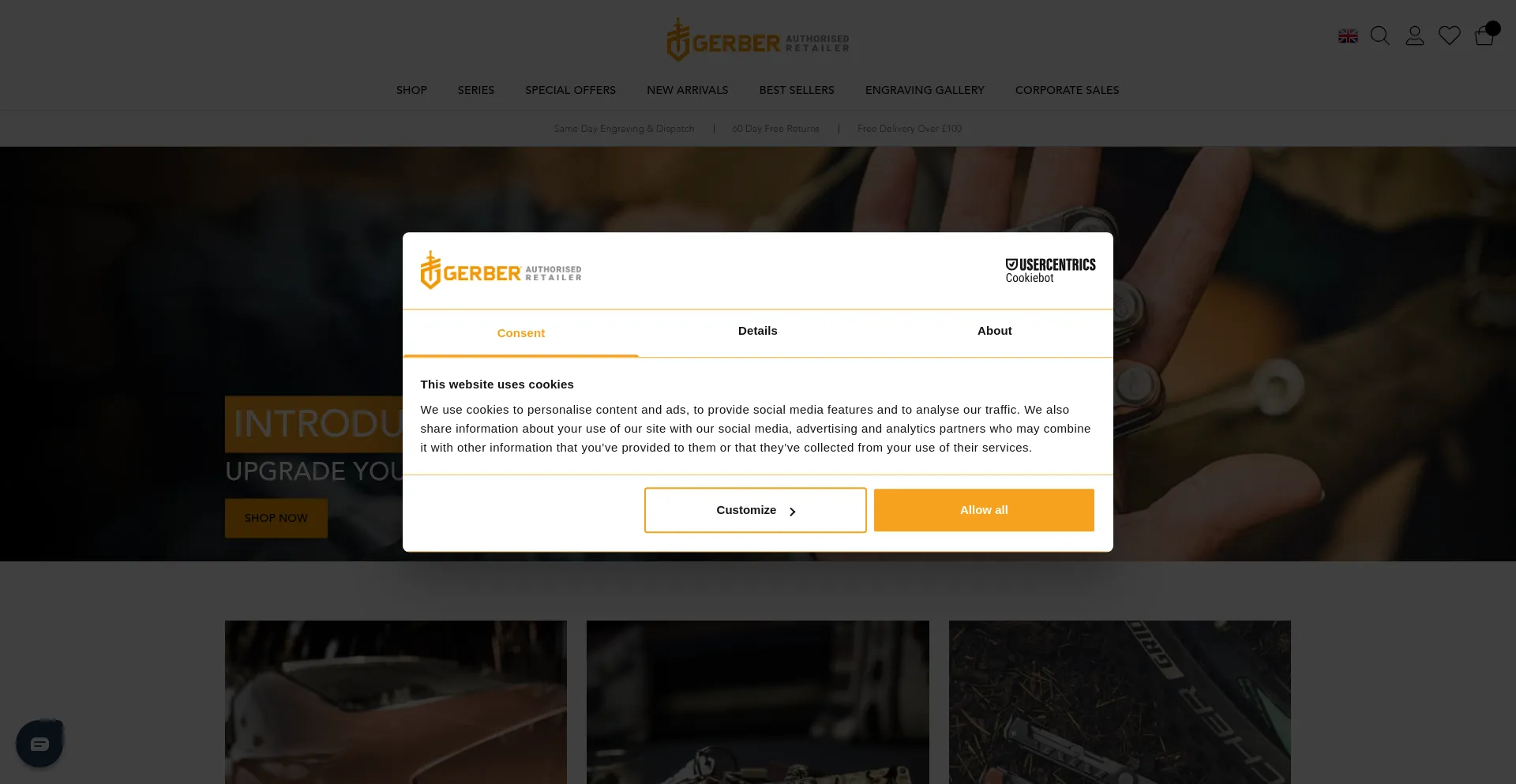 Website screenshot of Gerber-store.co.uk
