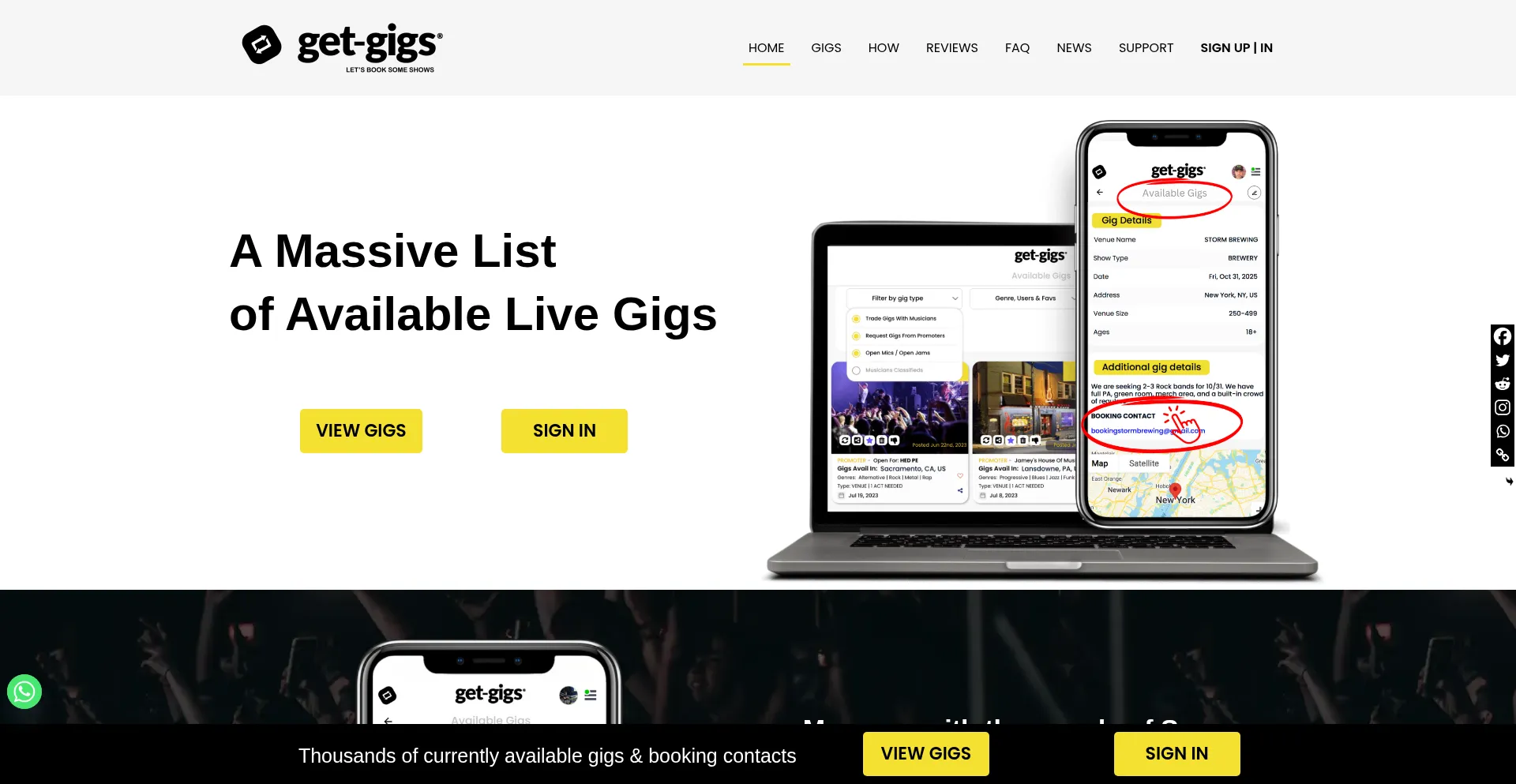 Website screenshot of Get-gigs.com