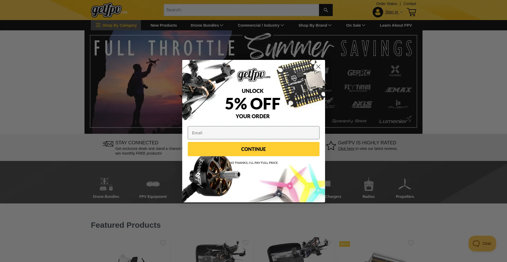 Website screenshot of Getfpv.com
