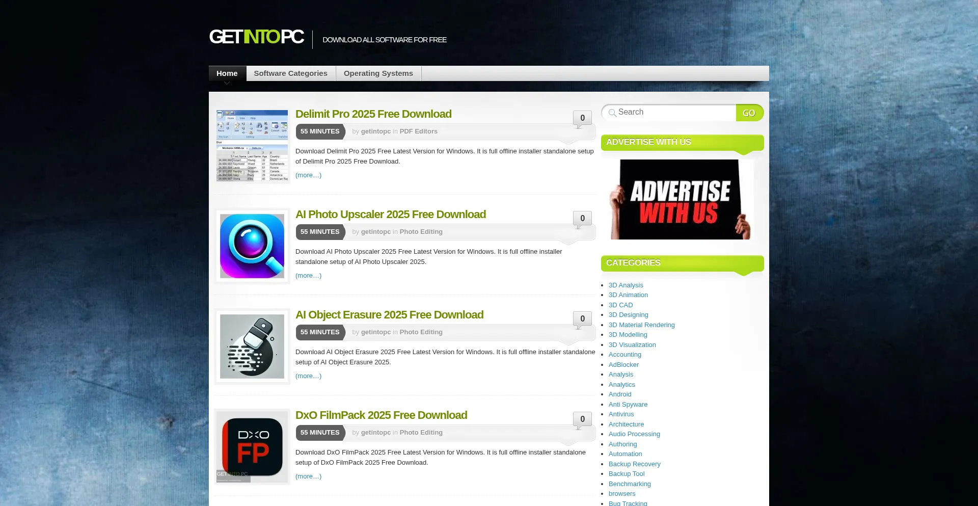 Website screenshot of Getintopc.my