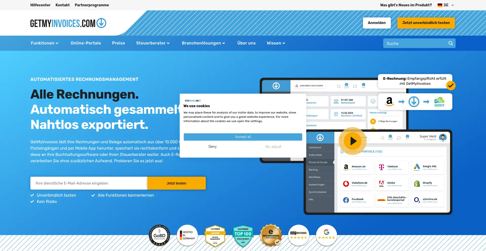 Website screenshot of Getmyinvoices.com