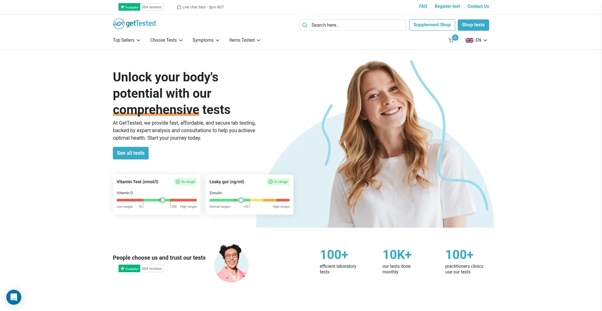 Website screenshot of Gettested.co.uk
