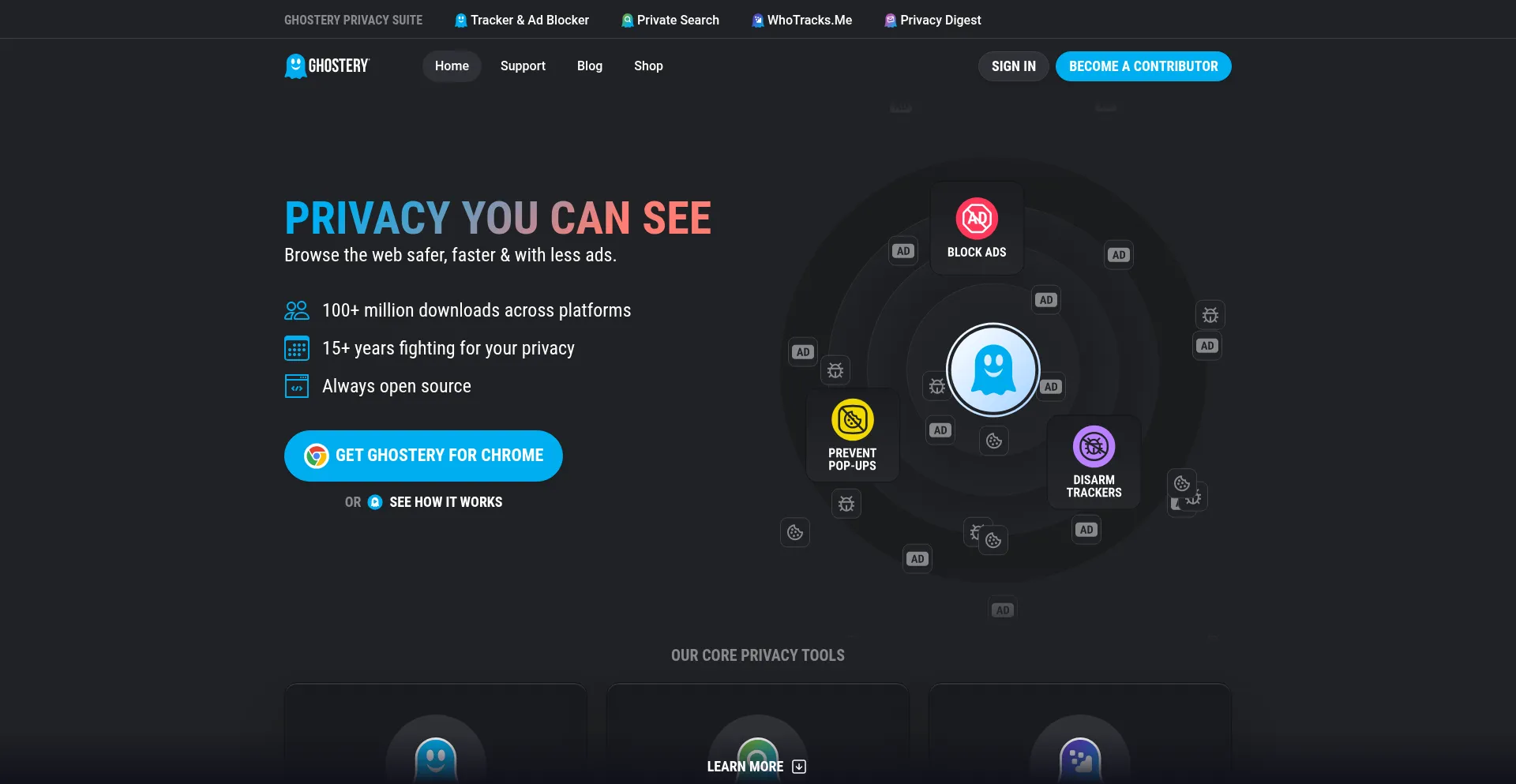 Website screenshot of Ghostery.com