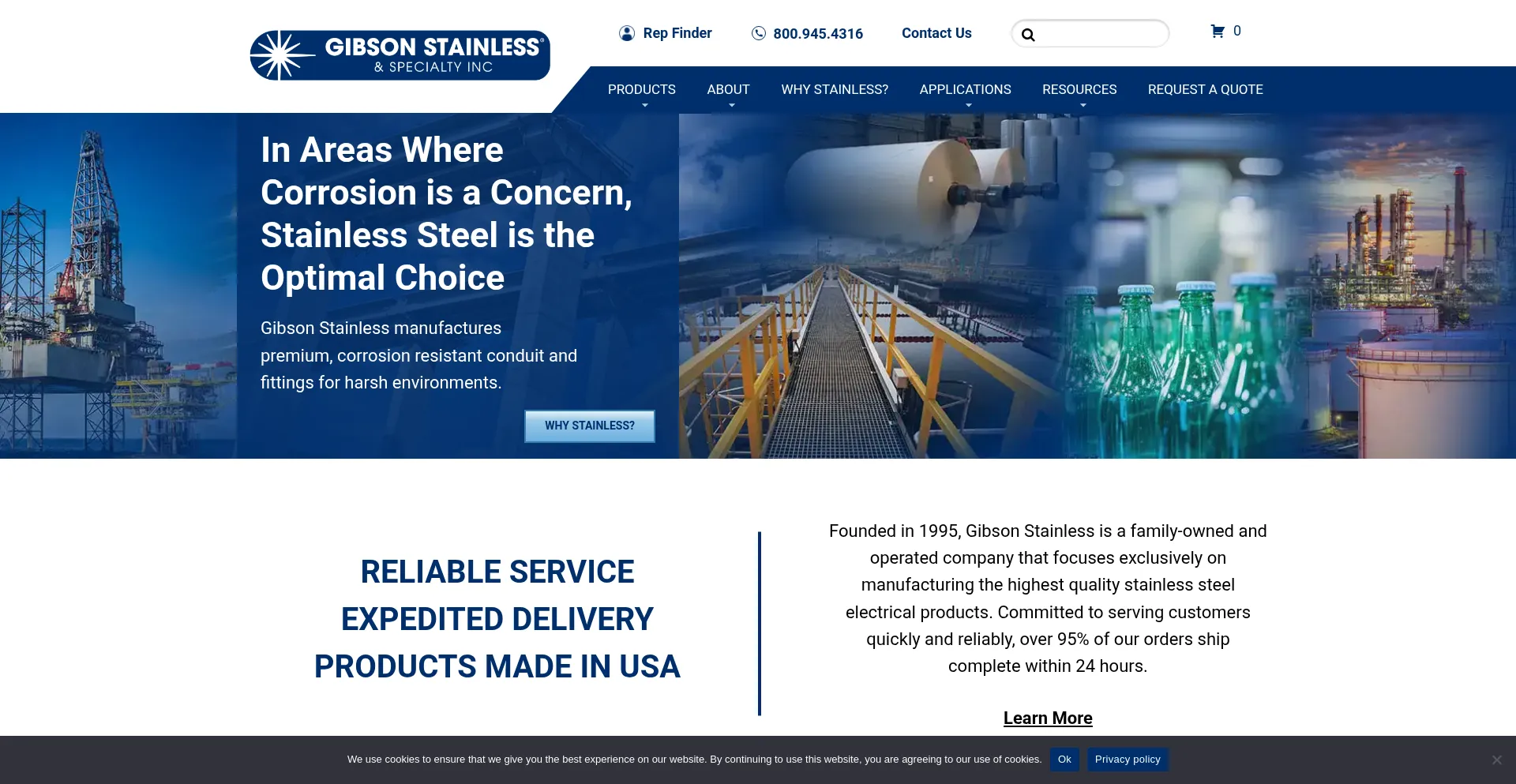 Website screenshot of Gibsonstainless.com