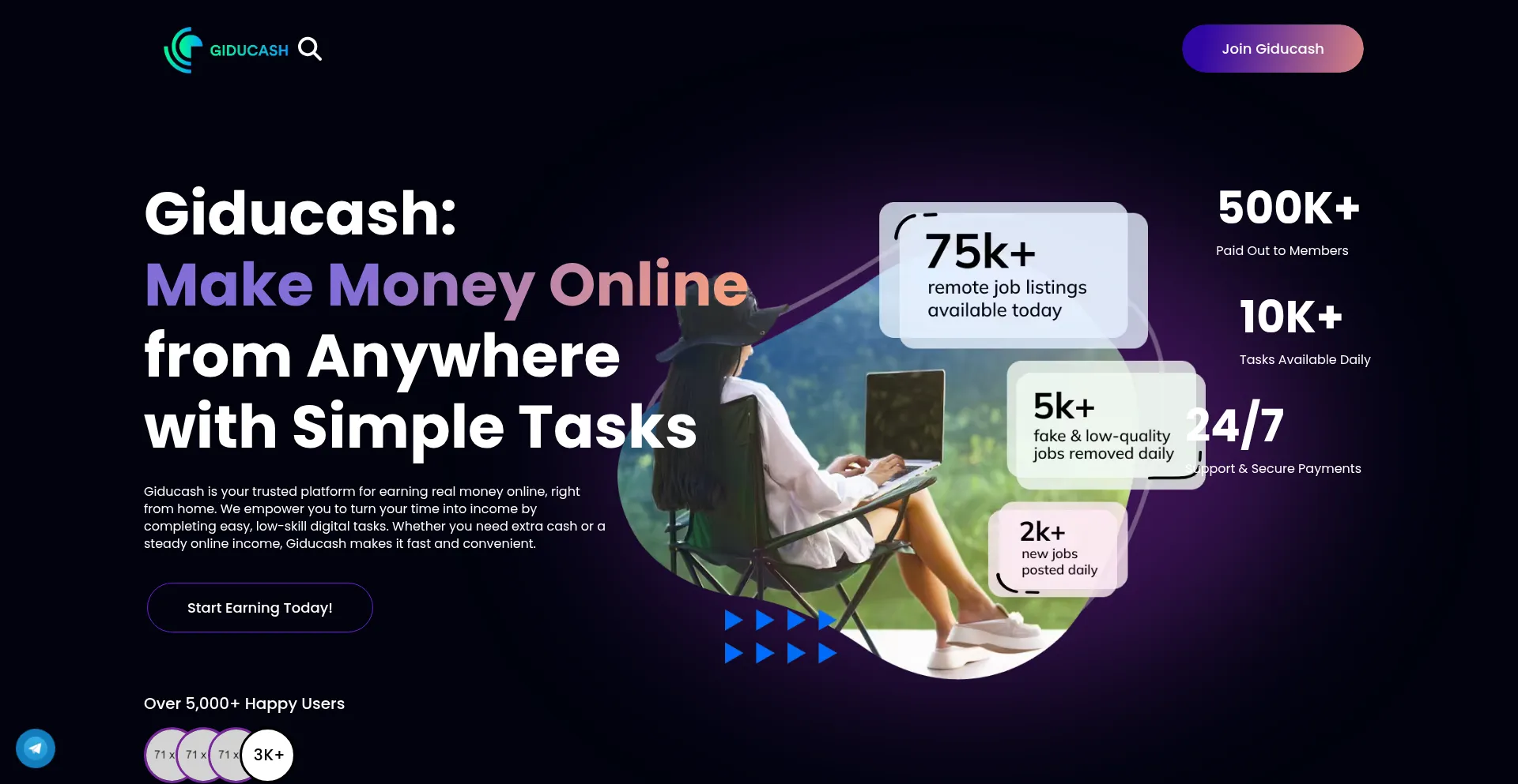 Website screenshot of Giducash.com