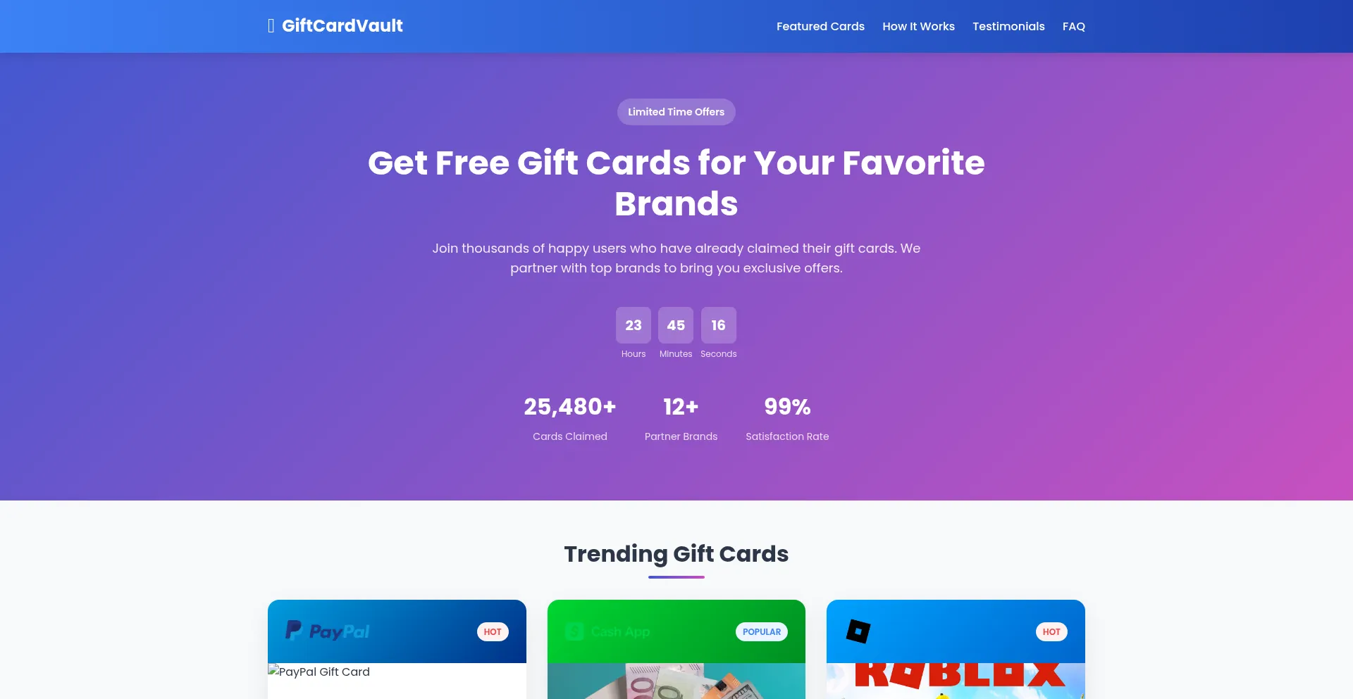 Website screenshot of Giftcardvault.live