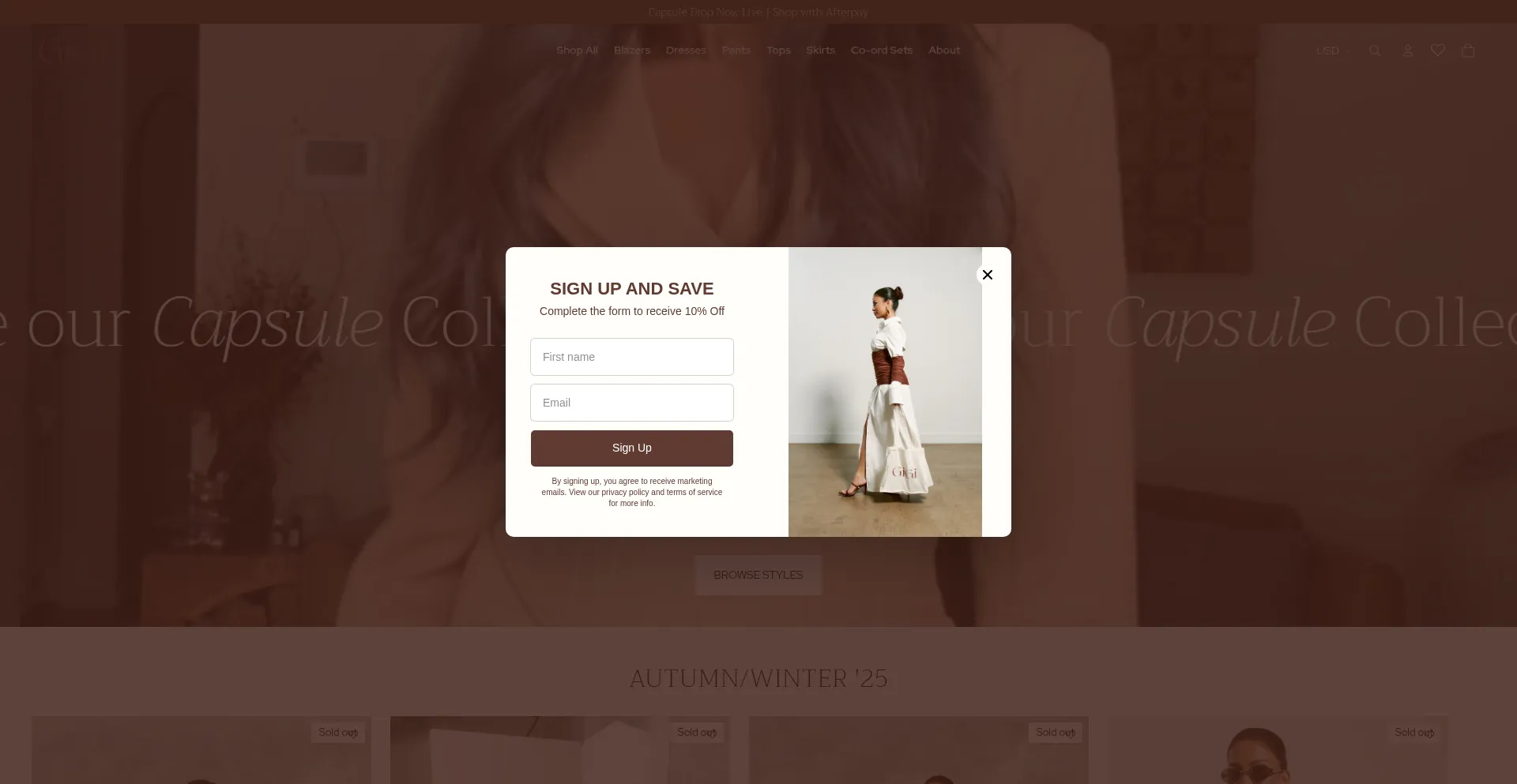 Website screenshot of Gigicollection.com.au