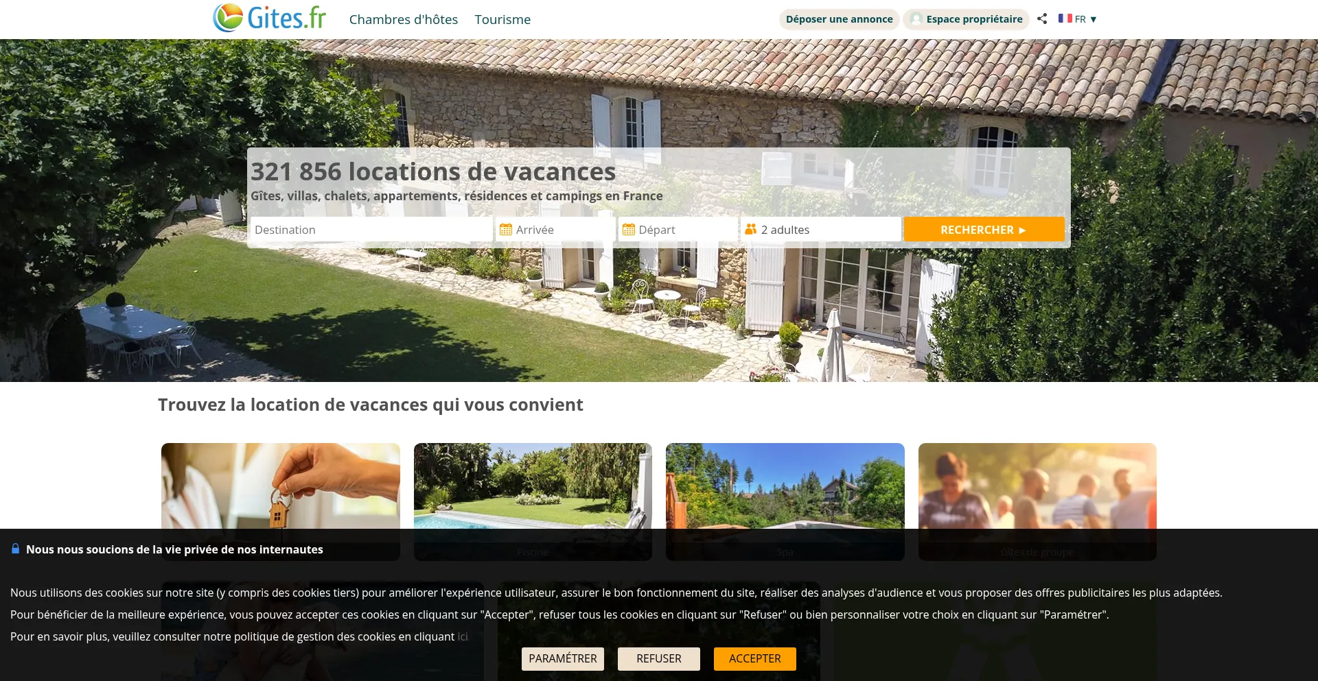 Website screenshot of Gites.fr