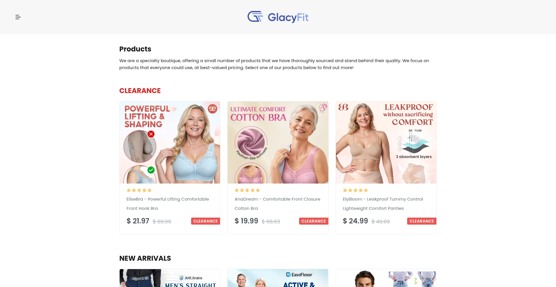 Website screenshot of Glacyfit.com