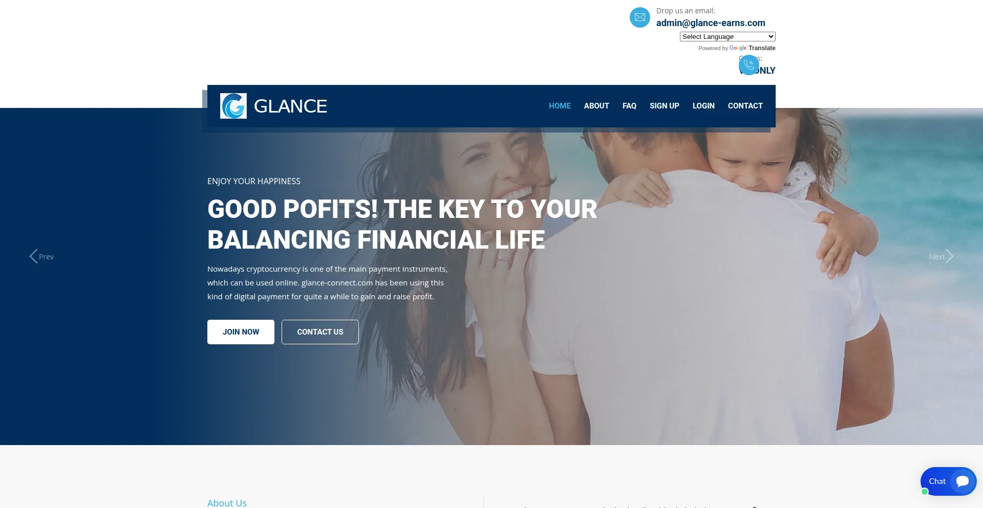 Website screenshot of Glance-connect.com