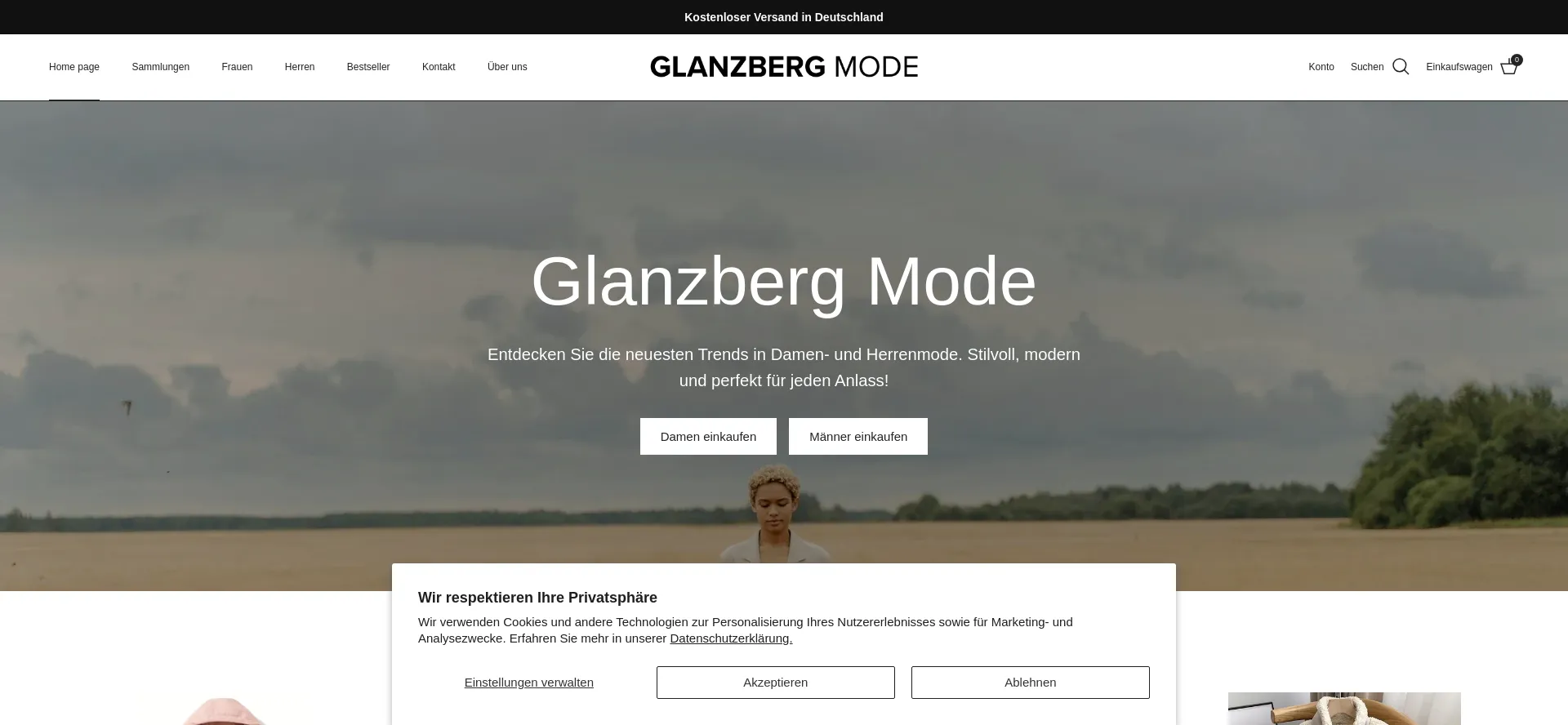 Website screenshot of Glanzberg-mode.de
