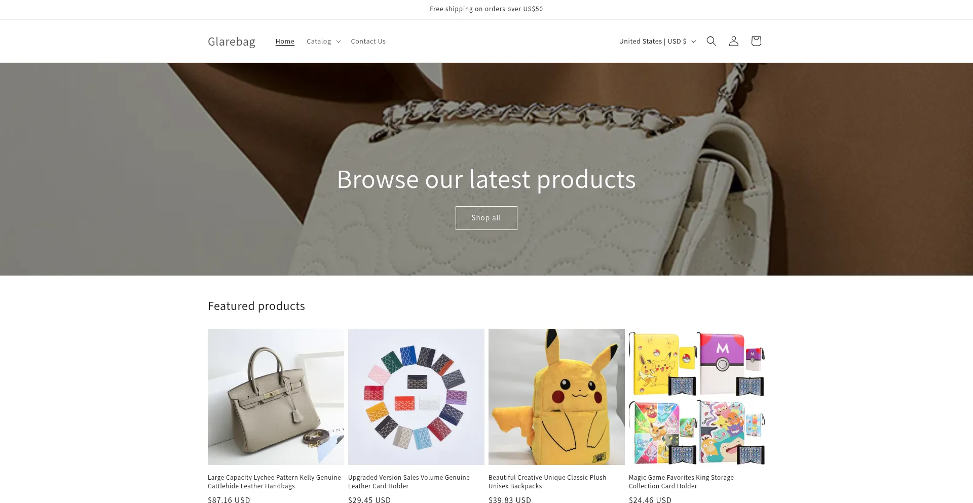 Website screenshot of Glarebag.com