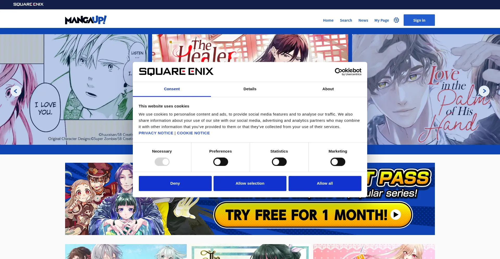 Website screenshot of Global.manga-up.com