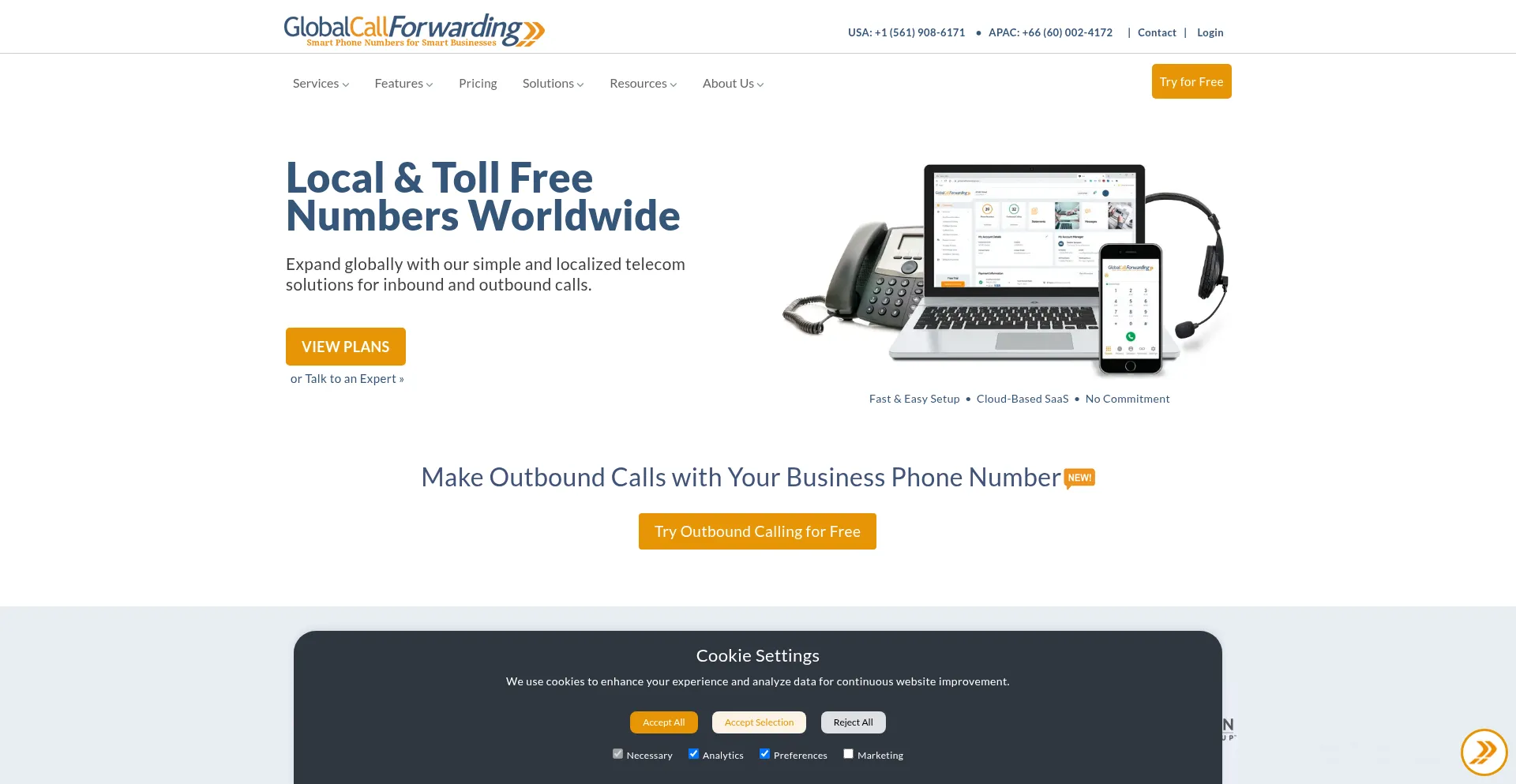 Website screenshot of Globalcallforwarding.com