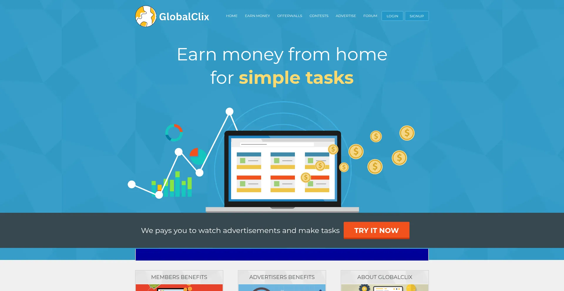 Website screenshot of Globalclix.net
