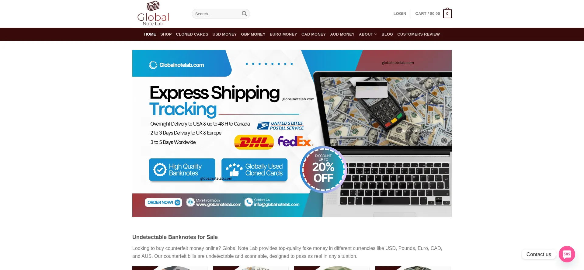Website screenshot of Globalnotelab.com