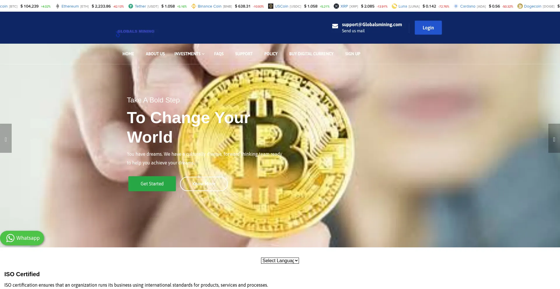 Website screenshot of Globalsmining.com