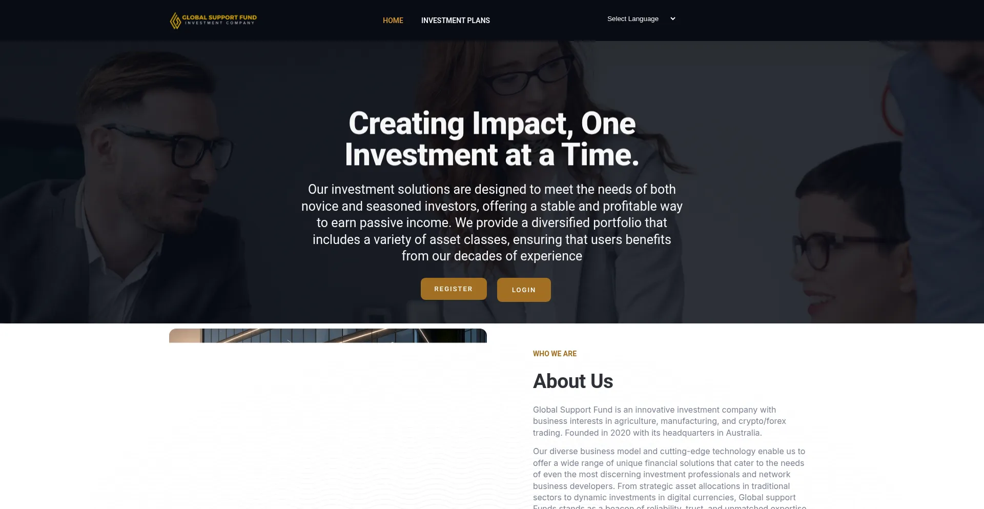 Website screenshot of Globalsupportfunds.com
