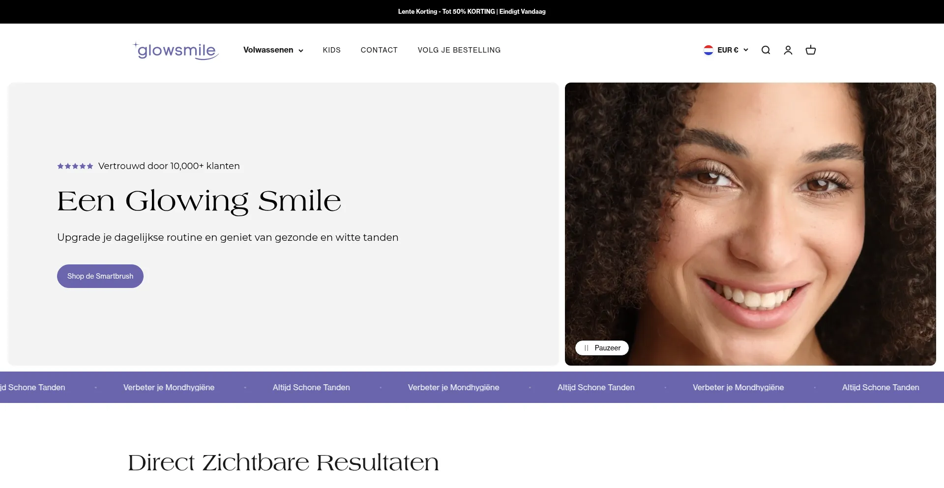 Website screenshot of Glowsmile.nl