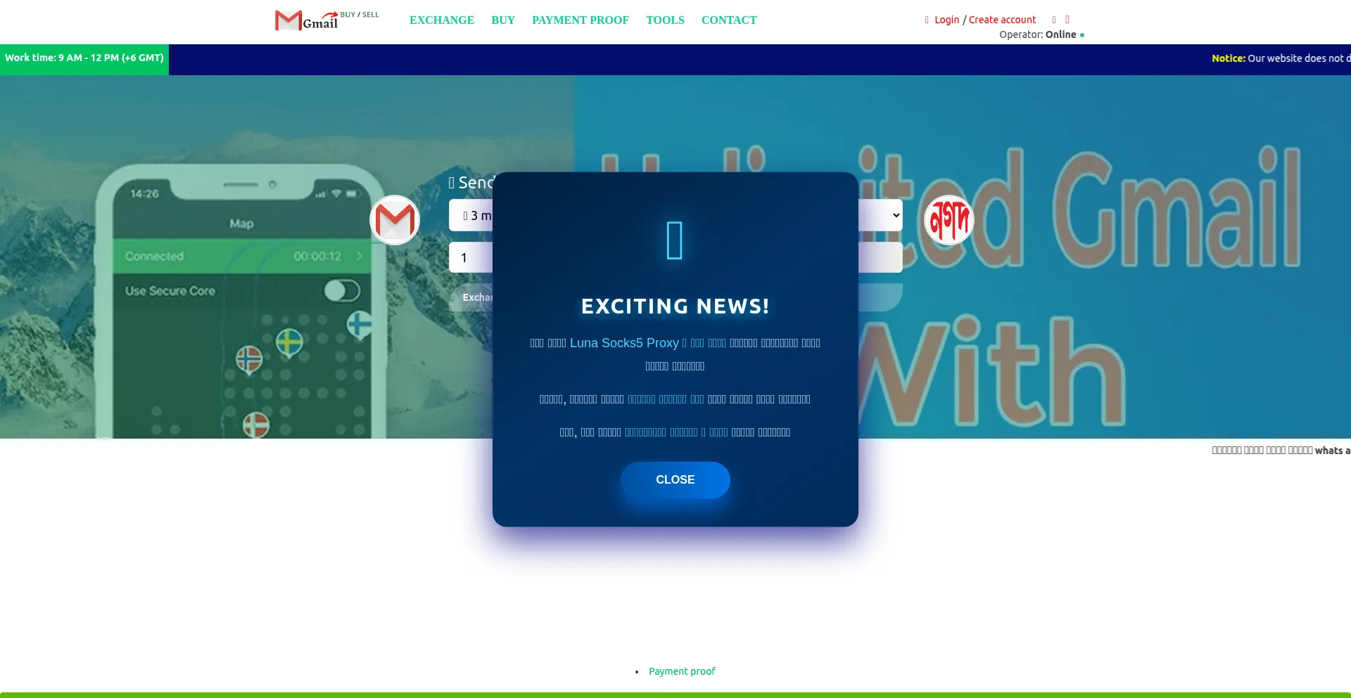 Website screenshot of Gmailsell.info