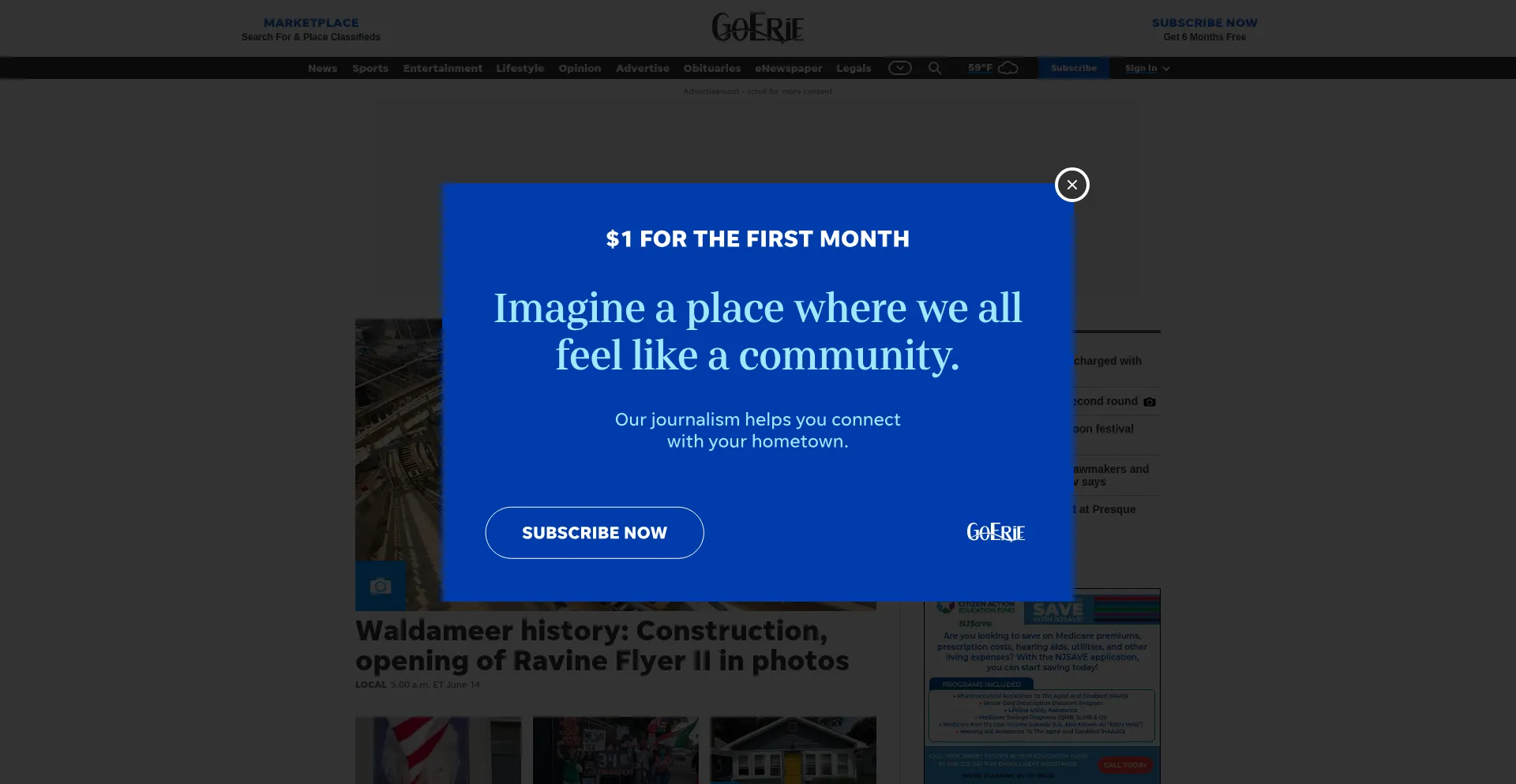 Website screenshot of Goerie.com