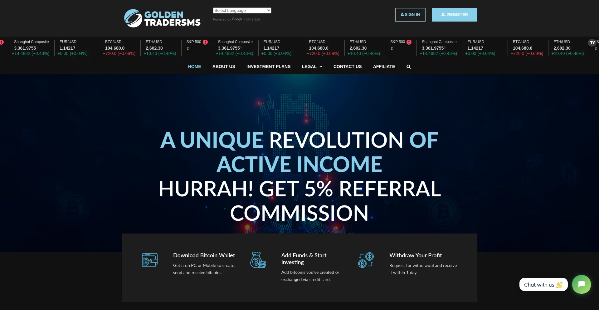 Website screenshot of Goldentradersms.org