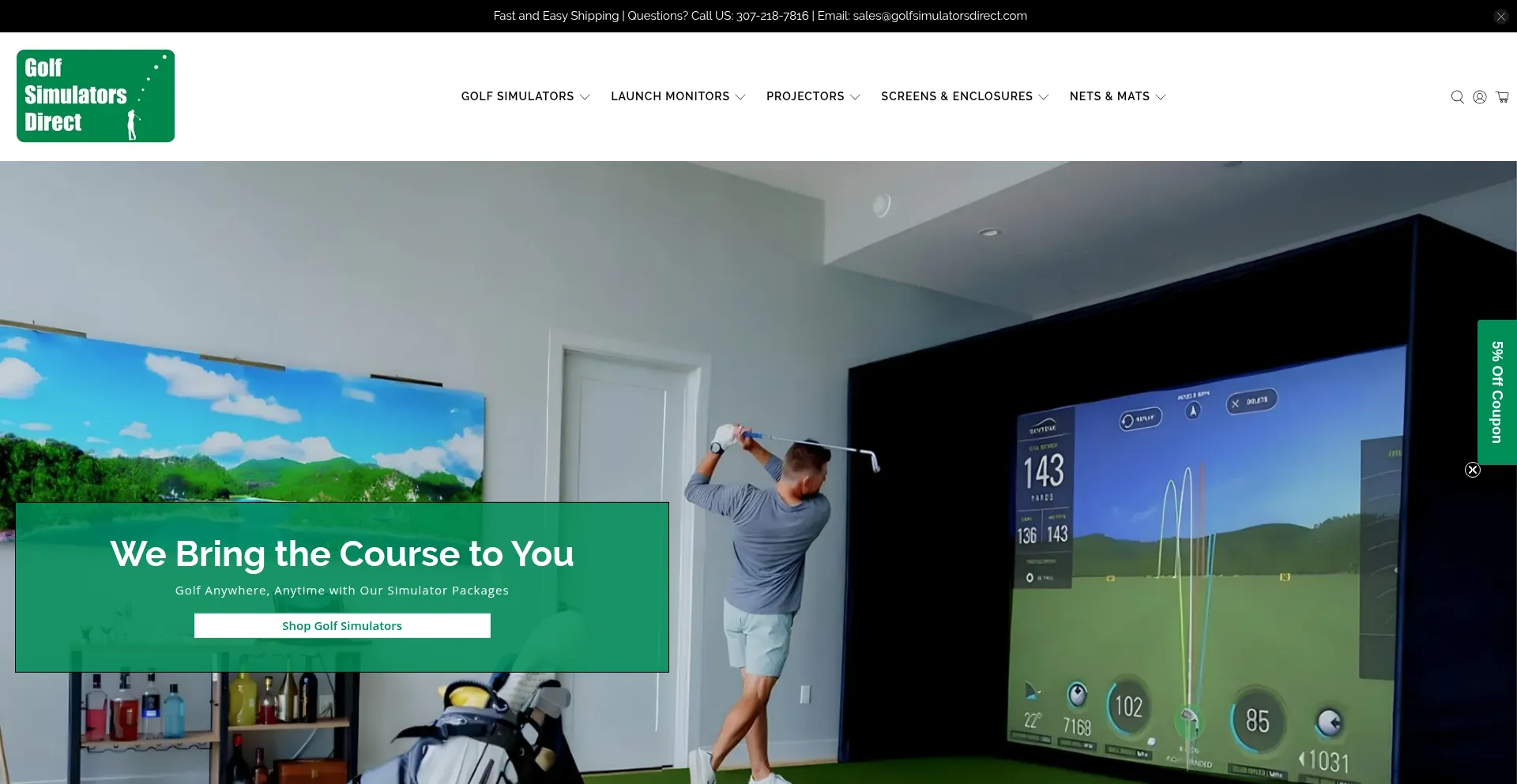 Website screenshot of Golfsimulatorsdirect.com