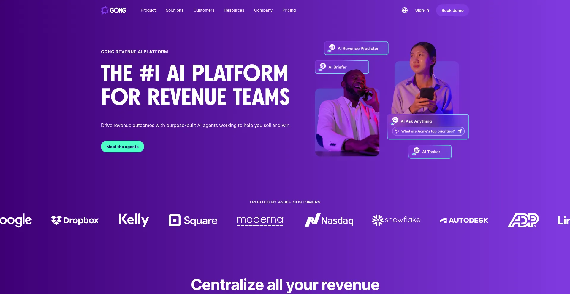Website screenshot of Gong.ai