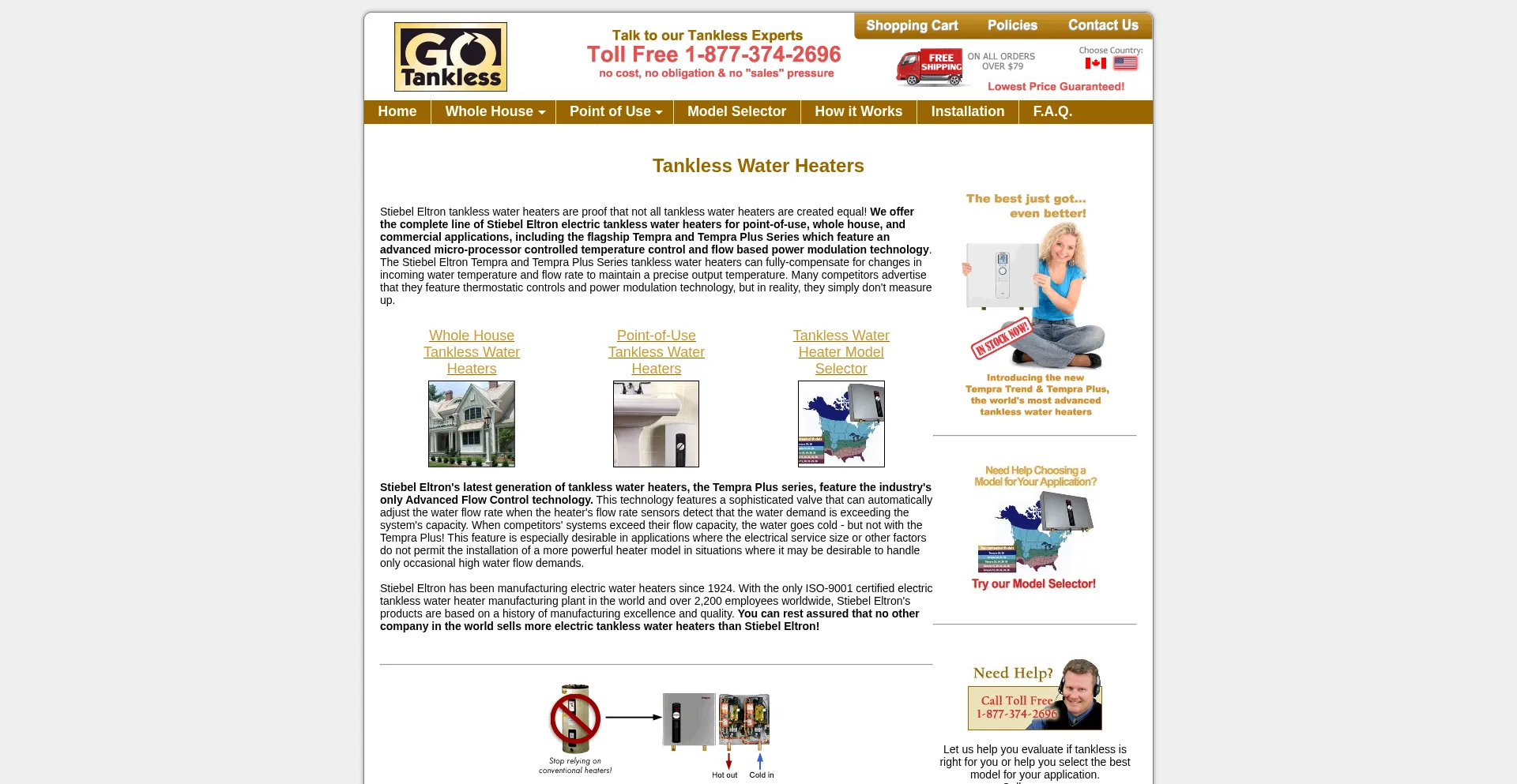 Website screenshot of Gotankless.com
